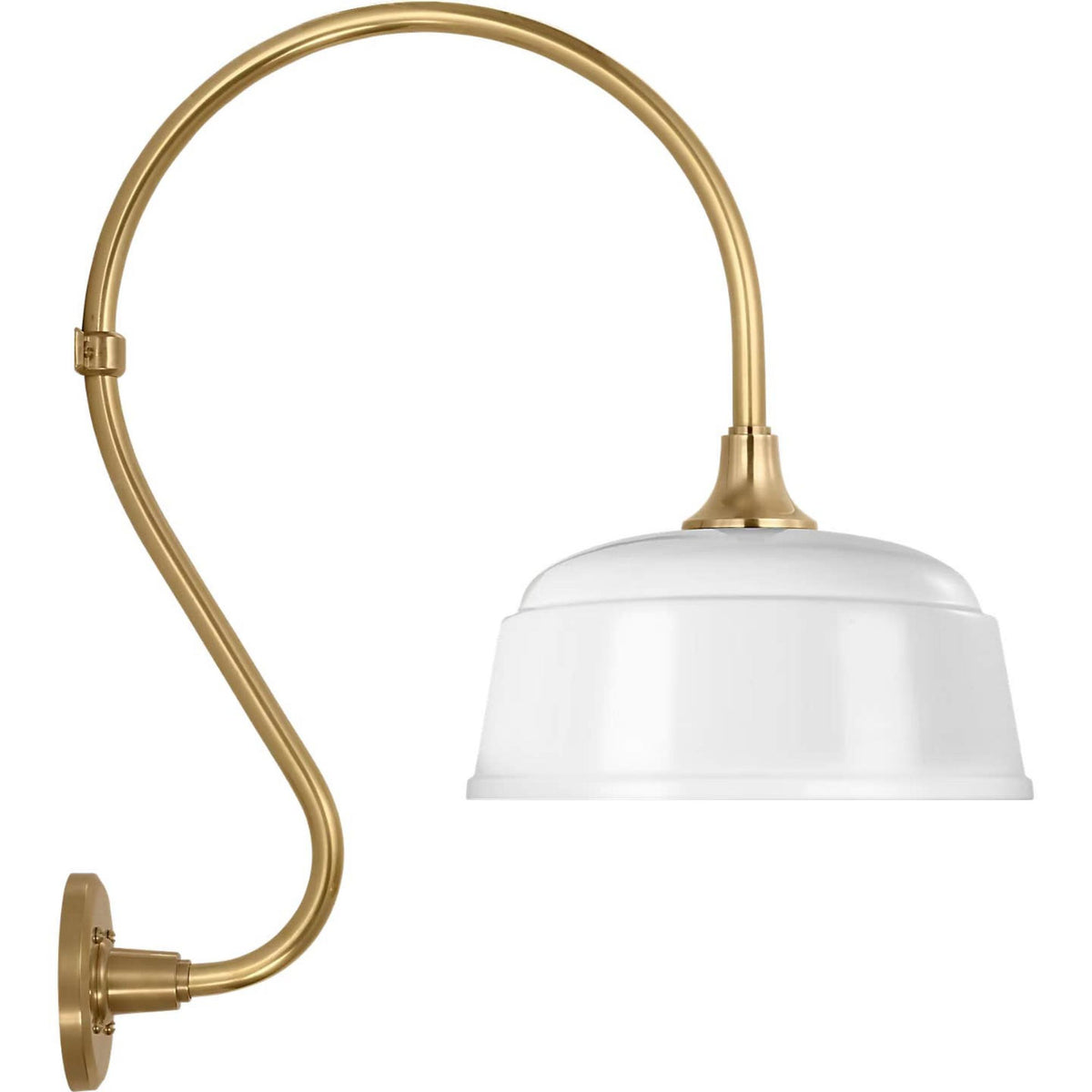 Thomas O'Brien Academy 15" Larrabee Barn Light in Hand-Rubbed Antique Brass with 12.5" White Rockhouse Shade W12.5" x H24" x E21"