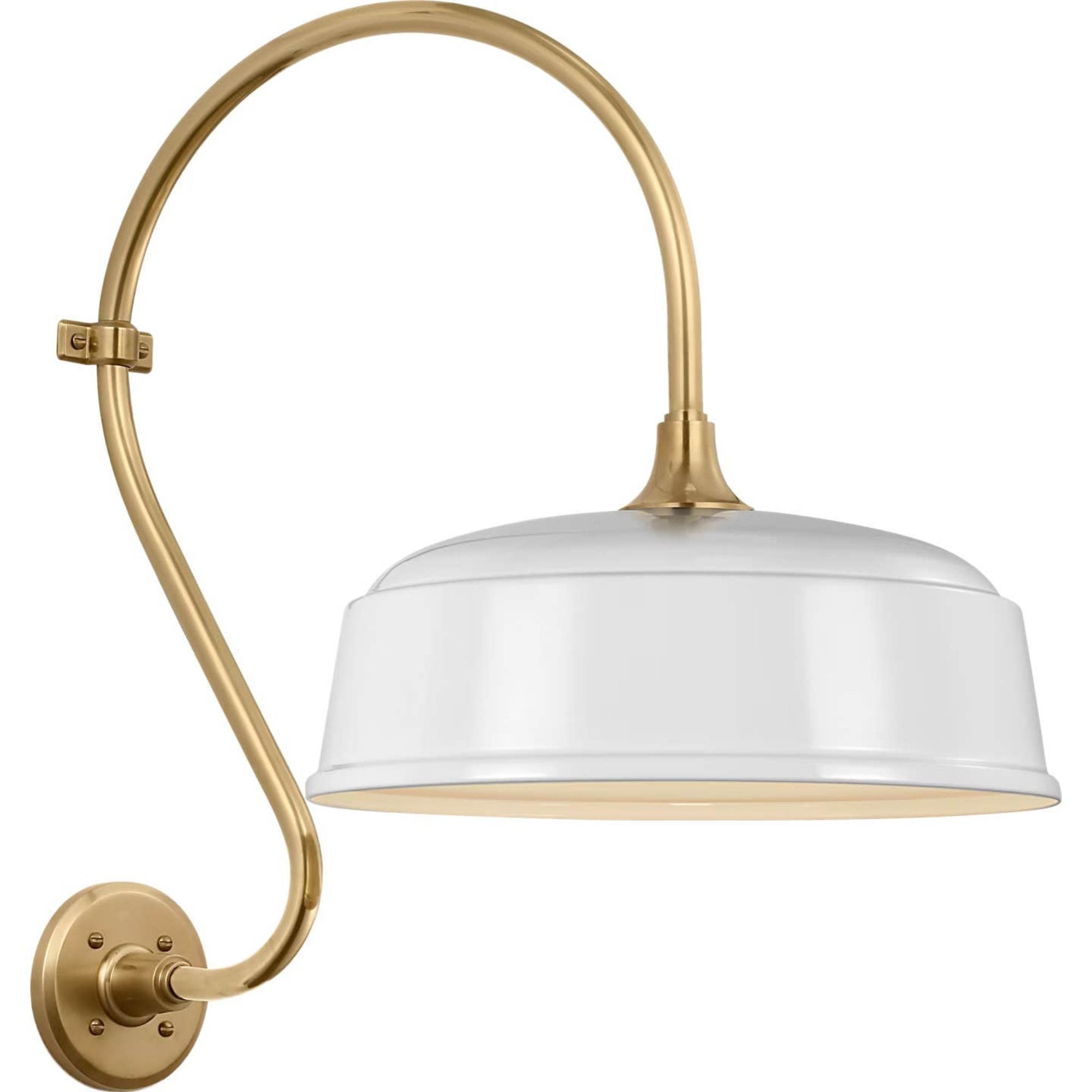 Thomas O'Brien Academy 15" Larrabee Barn Light in Hand-Rubbed Antique Brass with 16" White Rockhouse Shade W16" x H24" x E22.75"