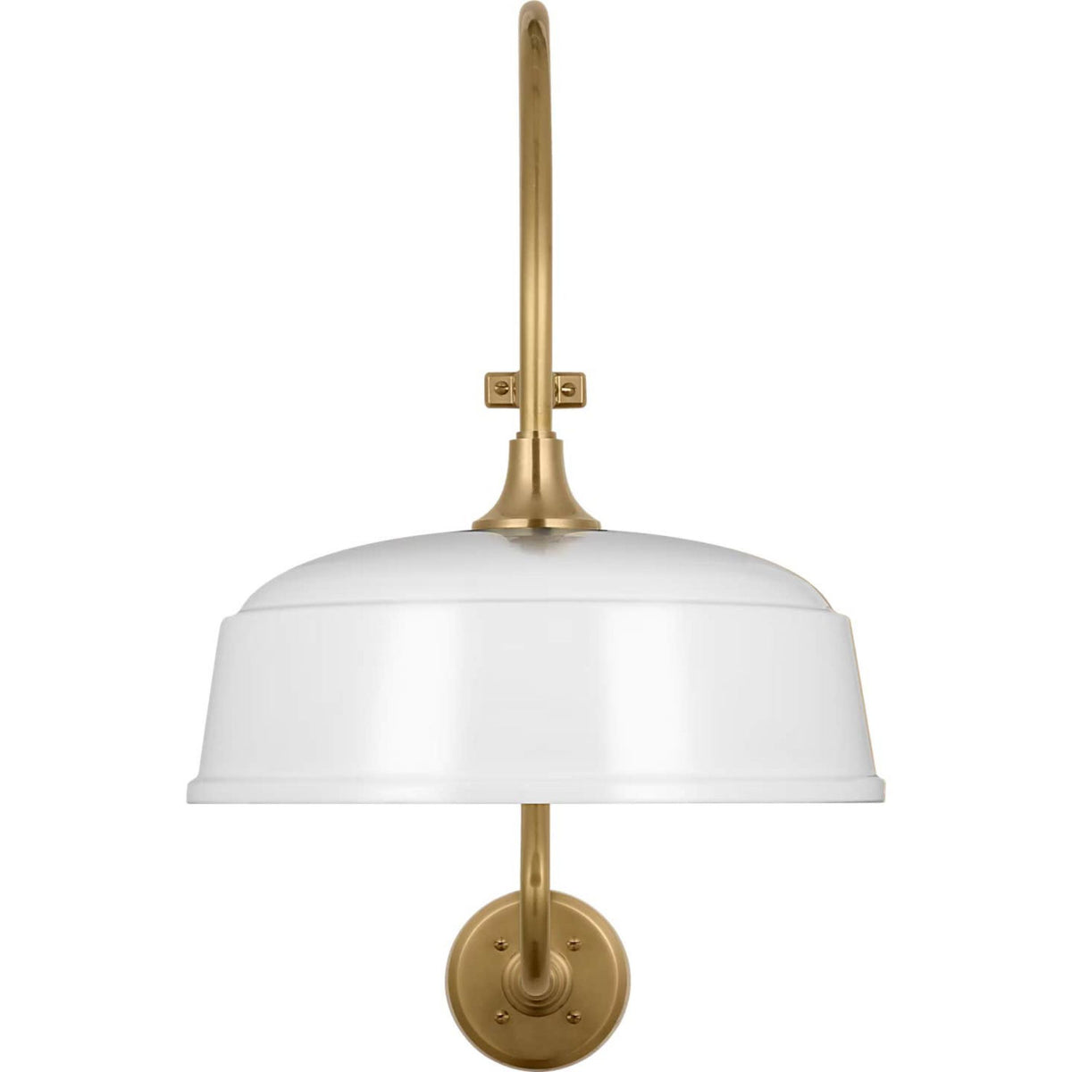 Thomas O'Brien Academy 15" Larrabee Barn Light in Hand-Rubbed Antique Brass with 16" White Rockhouse Shade W16" x H24" x E22.75"