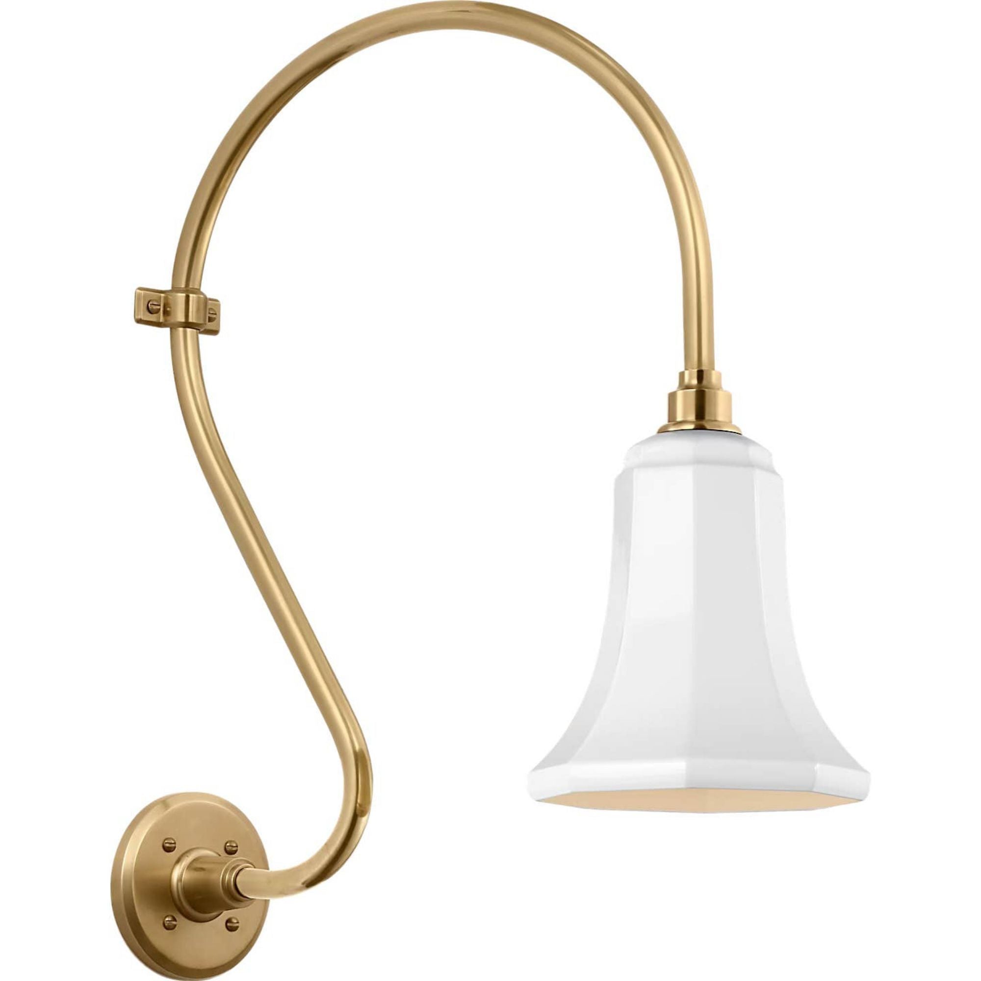 Thomas O'Brien Academy 15" Larrabee Barn Light in Hand-Rubbed Antique Brass with 7.5" White Savannah Shade W7.5" x H24" x E18.25"