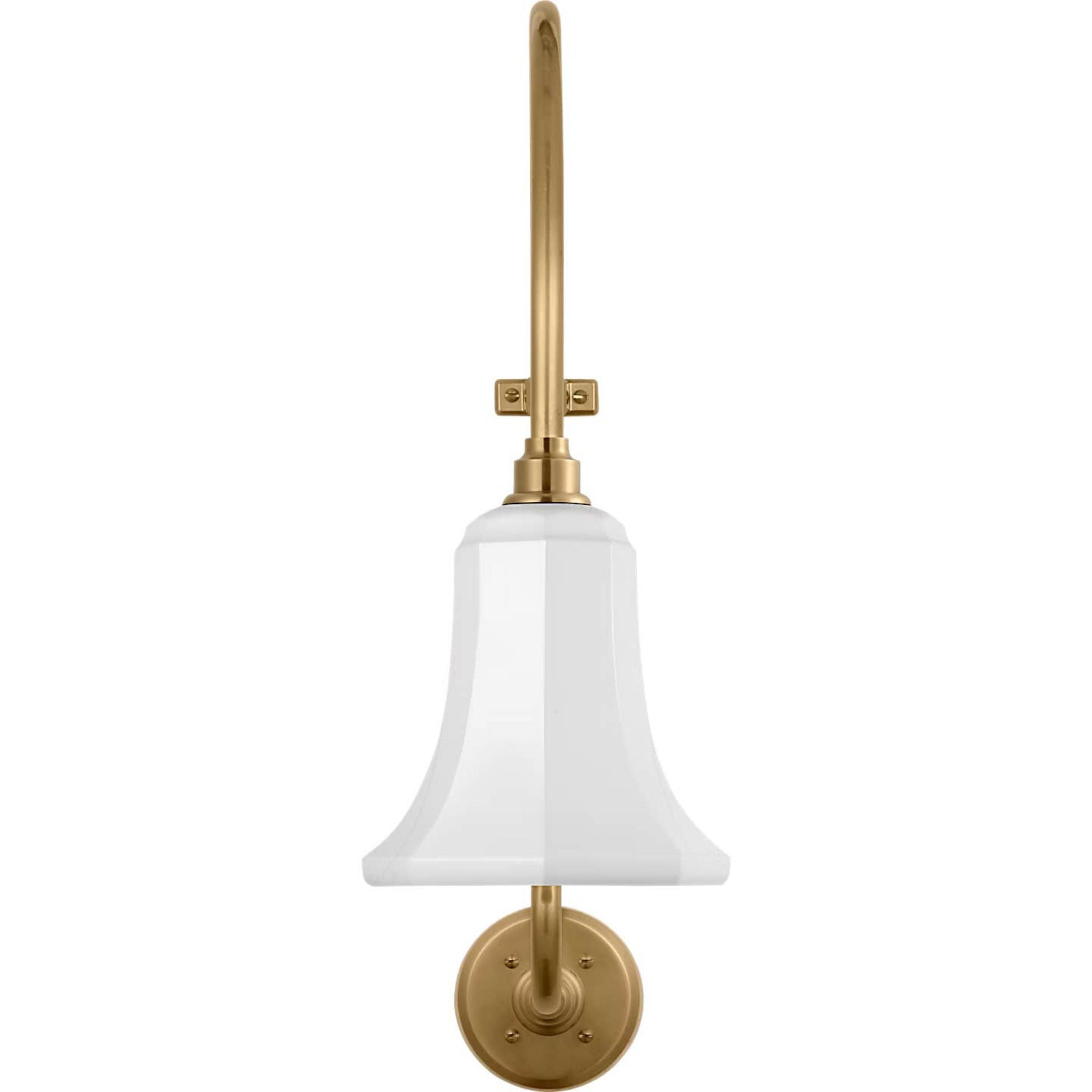 Thomas O'Brien Academy 15" Larrabee Barn Light in Hand-Rubbed Antique Brass with 7.5" White Savannah Shade W7.5" x H24" x E18.25"