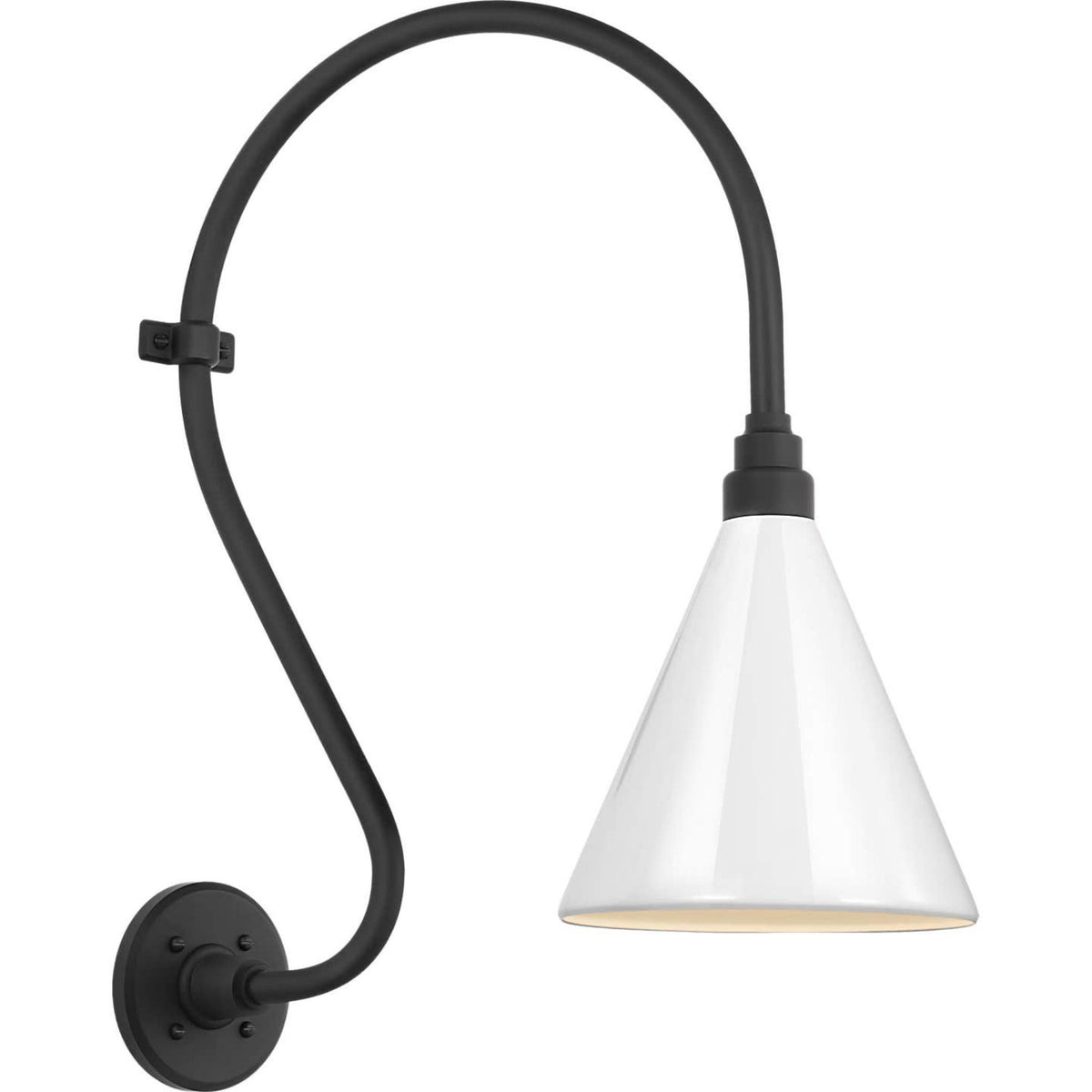 Thomas O'Brien Academy 15" Larrabee Barn Light in Matte Black with 9" White Conical Savannah Shade W9" x H24" x E19.25"