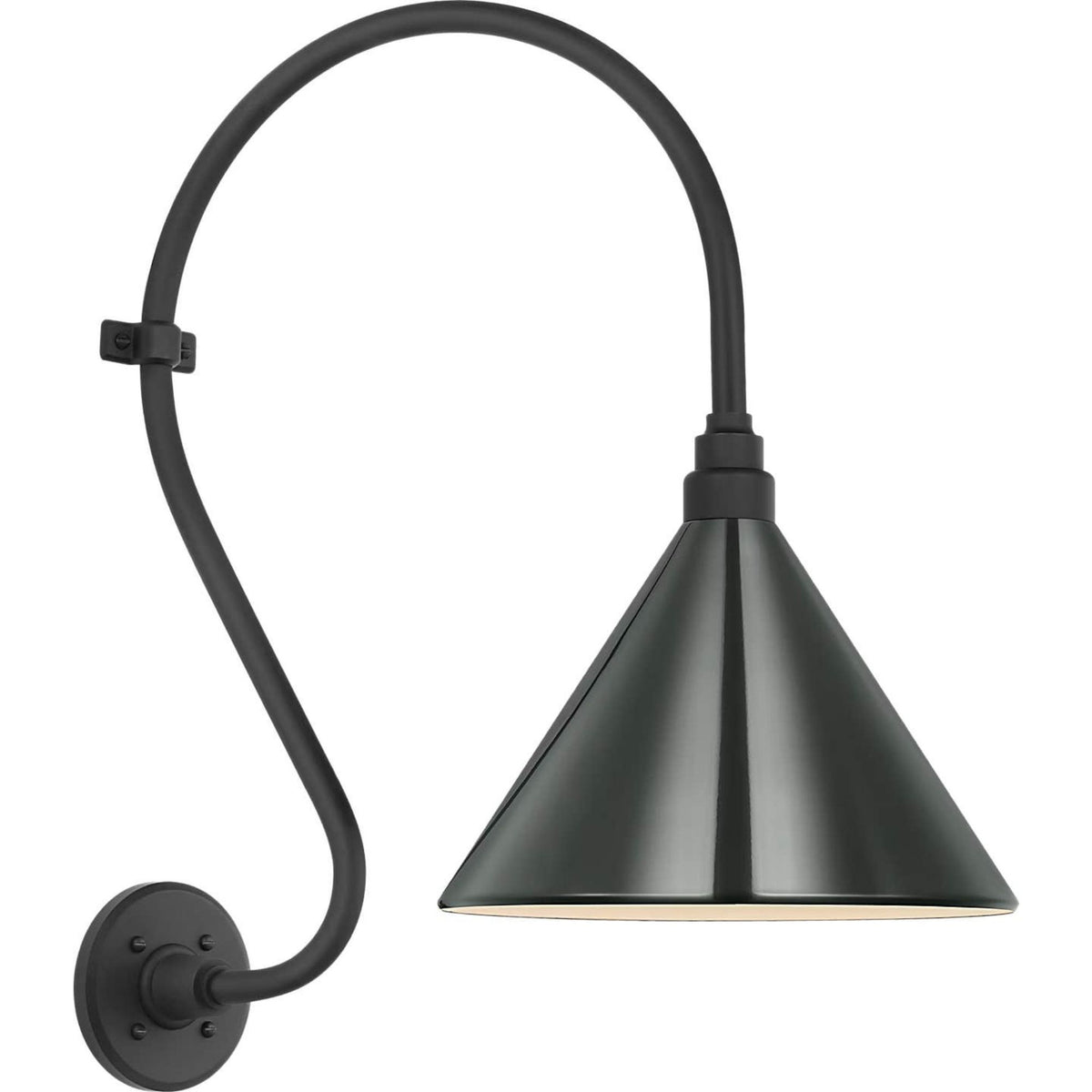 Thomas O'Brien Academy 15" Larrabee Barn Light in Matte Black with 12.5" Green Conical Savannah Shade W12.5" x H24" x E21"