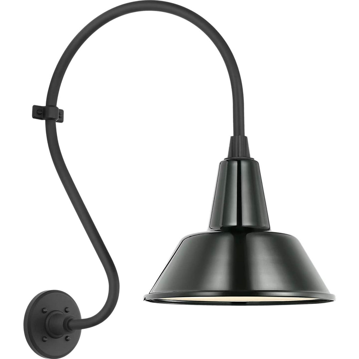 Thomas O'Brien Academy 15" Larrabee Barn Light in Matte Black with 12.5" Green Bowers Shade W12.5" x H24" x E21"