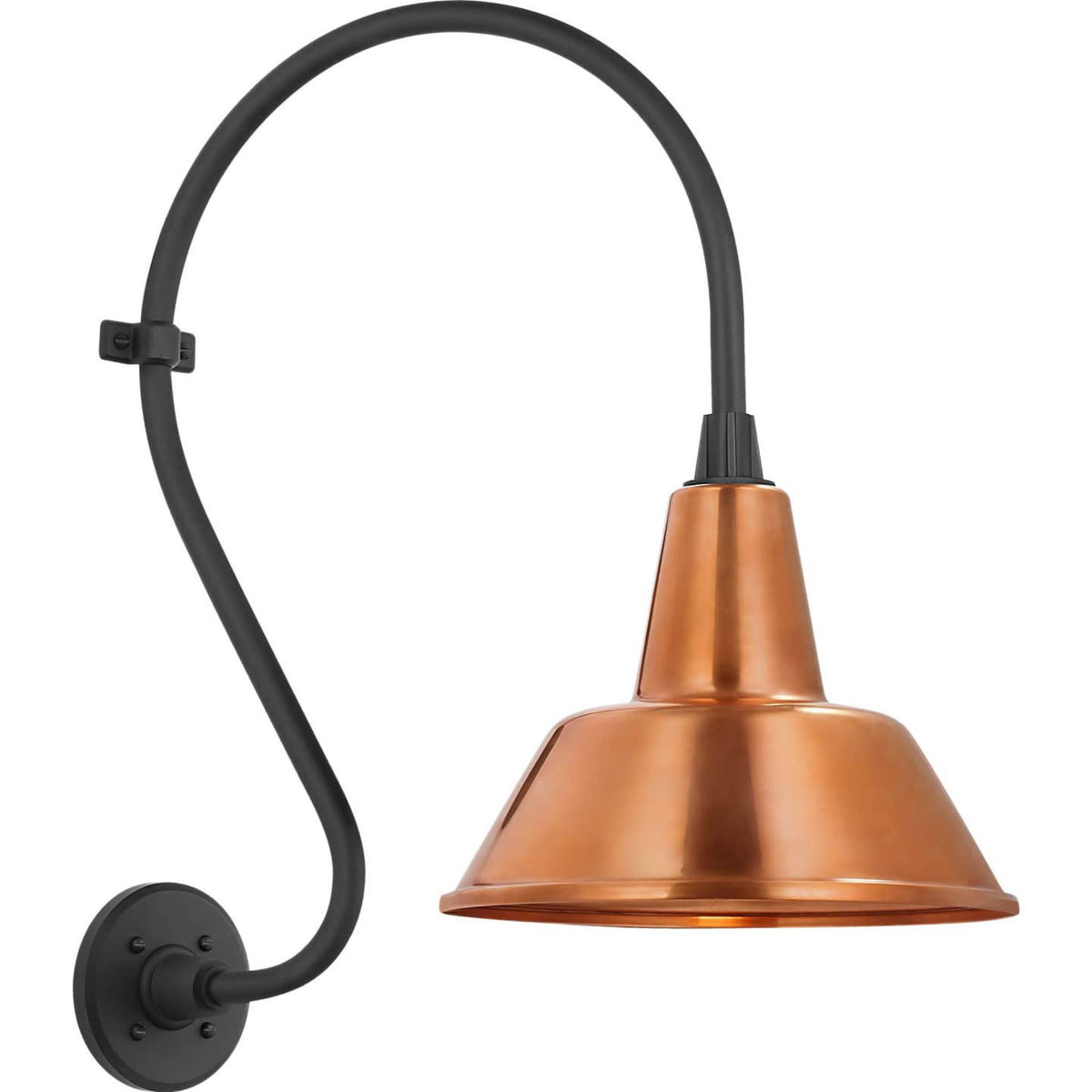 Thomas O'Brien Academy 15" Larrabee Barn Light in Matte Black with 12.5" Soft Copper Bowers Shade W12.5" x H24" x E21"