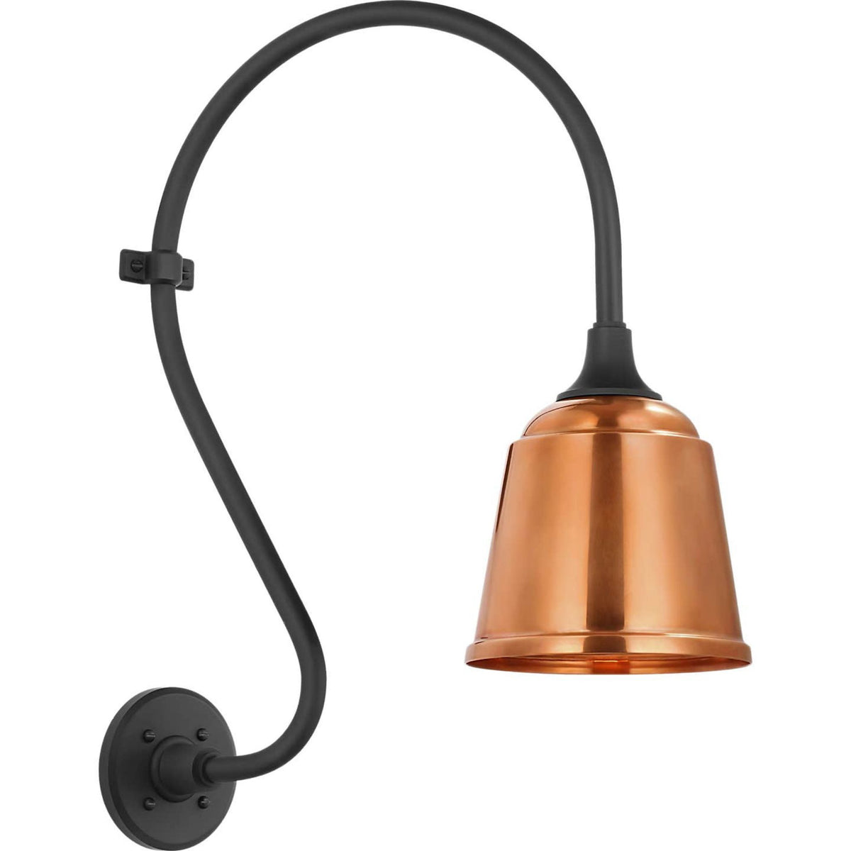 Thomas O'Brien Academy 15" Larrabee Barn Light in Matte Black with 8" Soft Copper Rockhouse Shade W8" x H24" x E18.5"