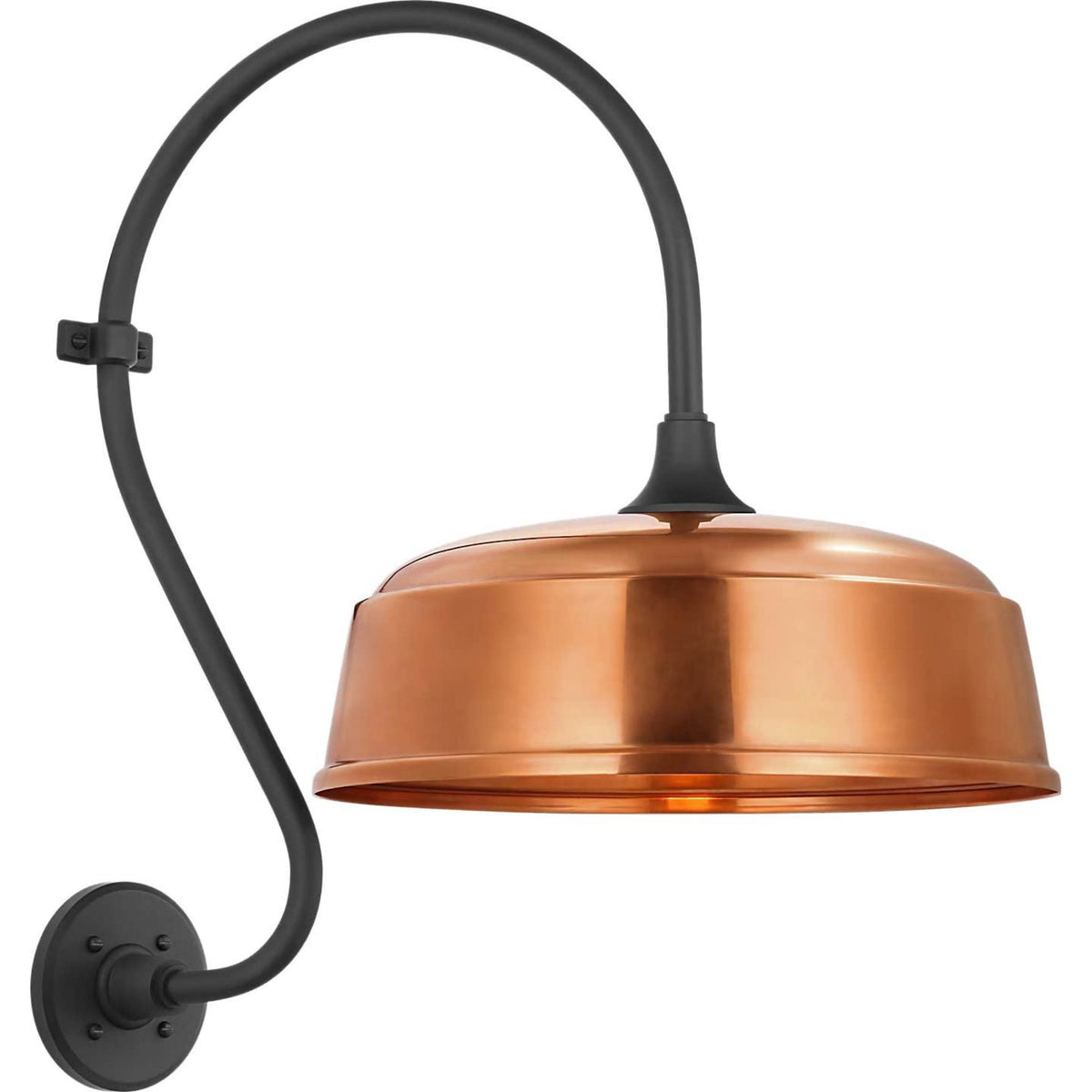 Thomas O'Brien Academy 15" Larrabee Barn Light in Matte Black with 16" Soft Copper Rockhouse Shade W16" x H24" x E22.75"