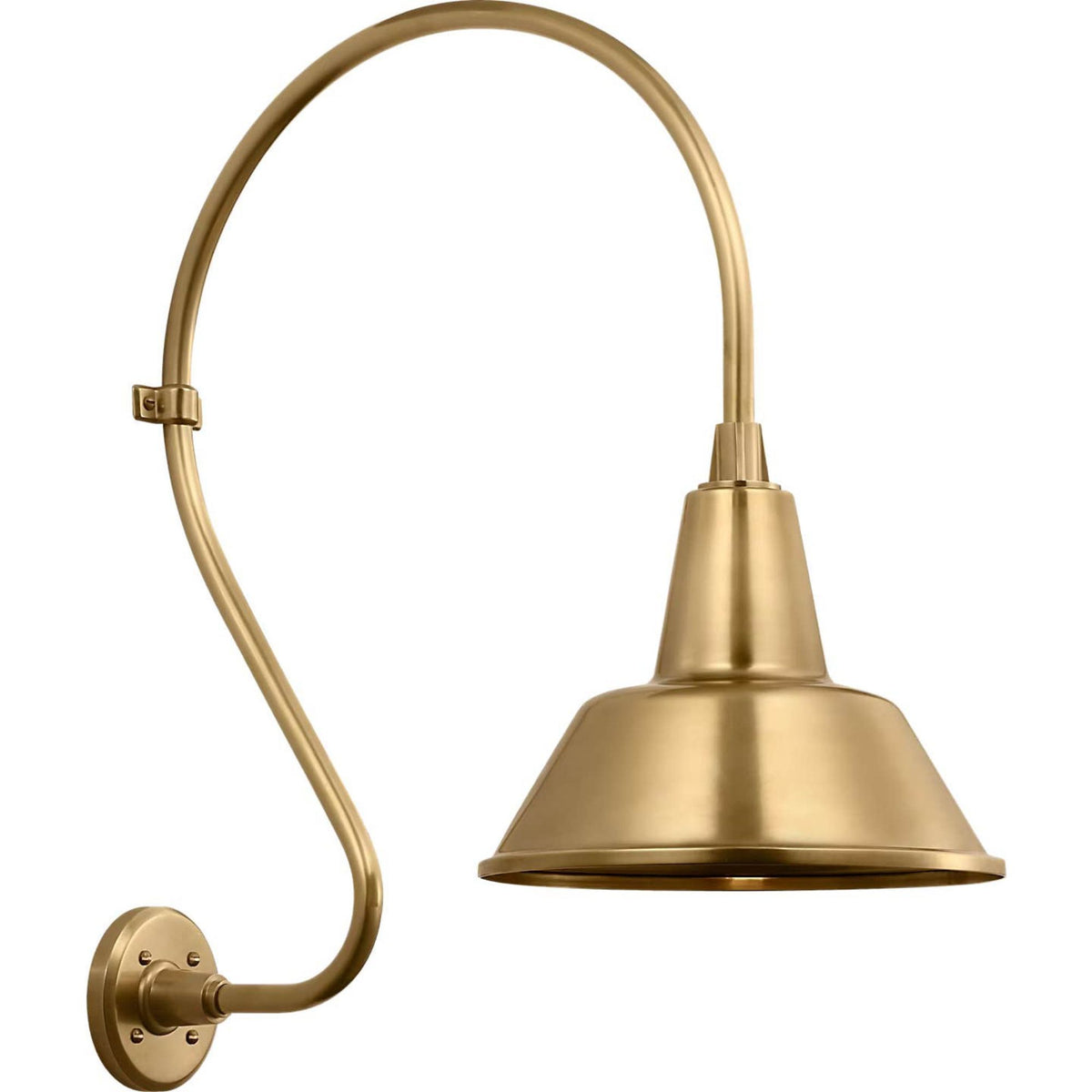 Thomas O'Brien Academy 18" Larrabee Barn Light in Hand-Rubbed Antique Brass with 12.5" Bowers Shade W12.5" x H27" x E24"