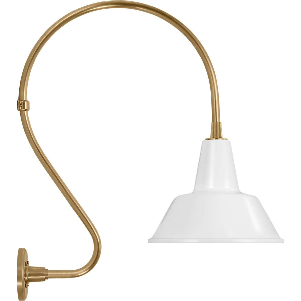 Thomas O'Brien Academy 18" Larrabee Barn Light in Hand-Rubbed Antique Brass with 12.5" White Bowers Shade W12.5" x H27" x E24"