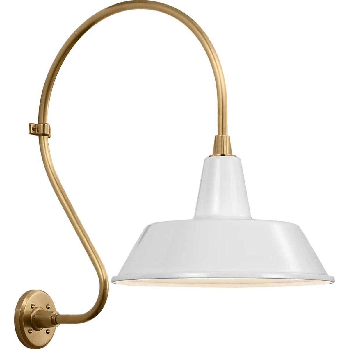 Thomas O'Brien Academy 18" Larrabee Barn Light in Hand-Rubbed Antique Brass with 16" White Bowers Shade W16" x H27" x E25.75"