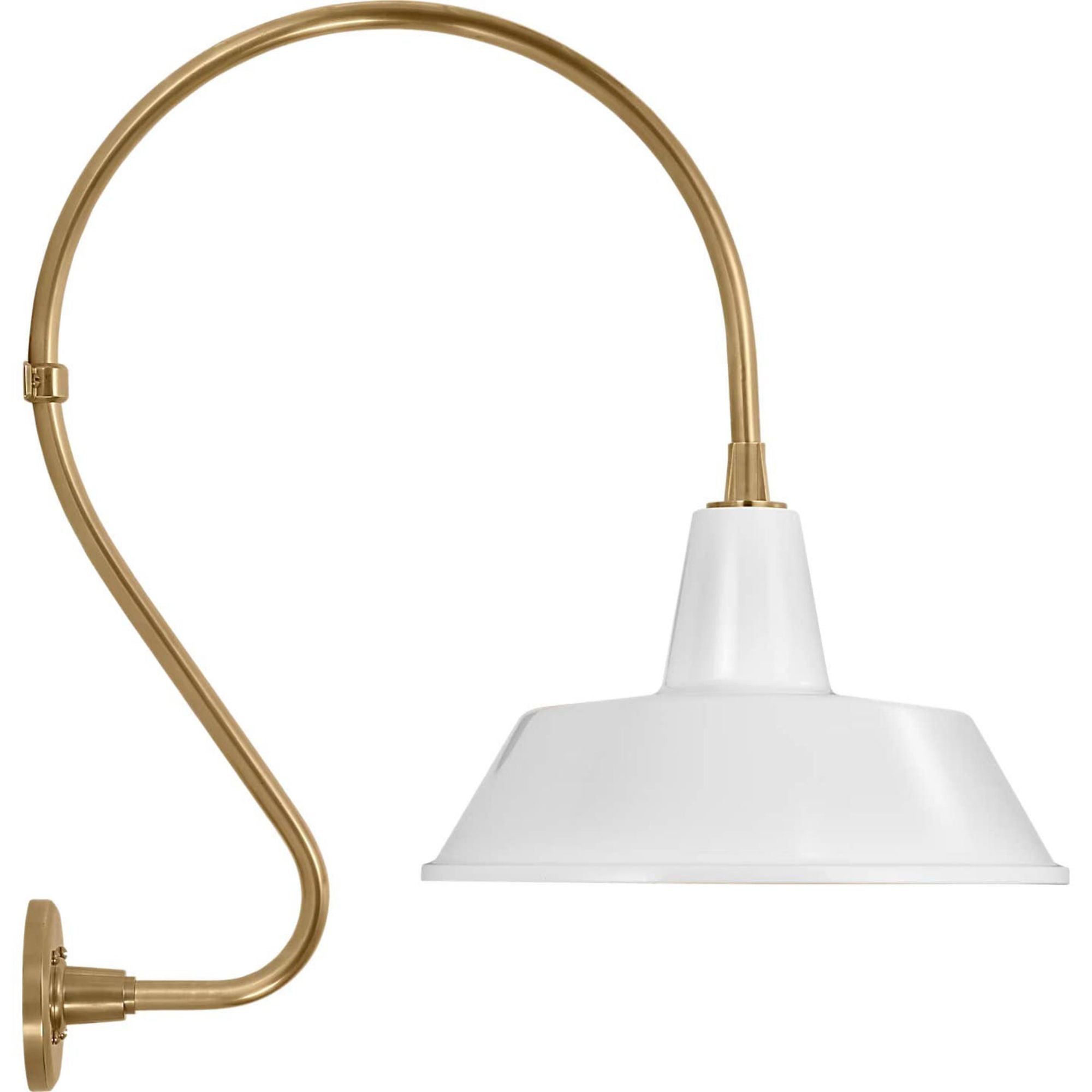 Thomas O'Brien Academy 18" Larrabee Barn Light in Hand-Rubbed Antique Brass with 16" White Bowers Shade W16" x H27" x E25.75"