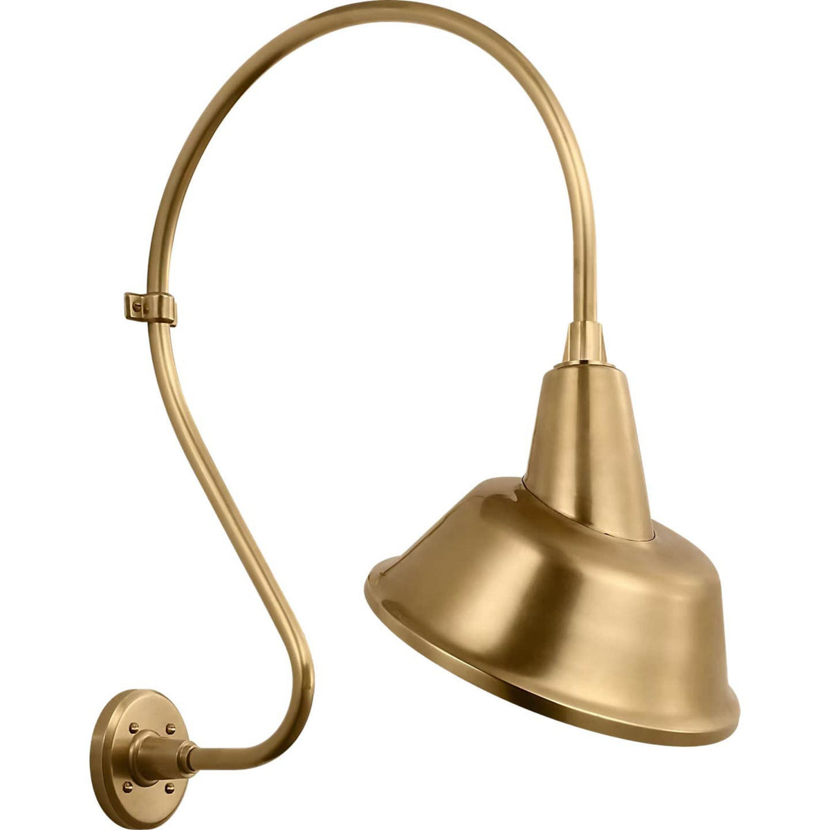 Thomas O'Brien Academy 18" Larrabee Barn Light in Hand-Rubbed Antique Brass with 12.5" Tilted Bowers Shade W12.5" x H27" x E21.25"