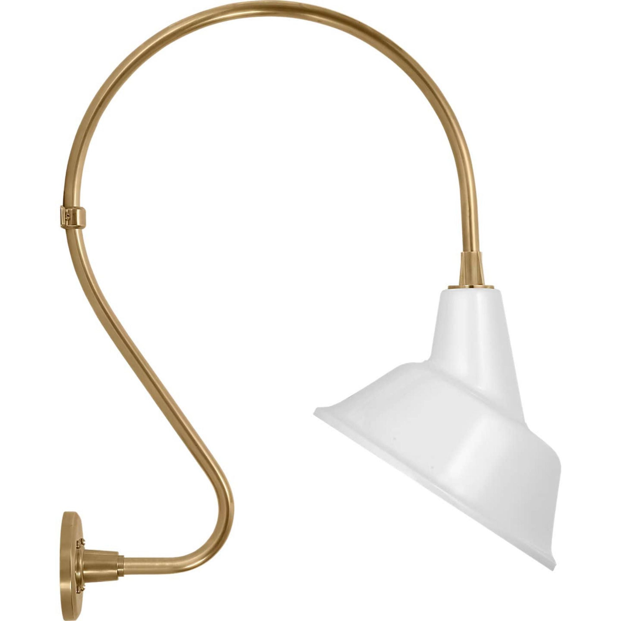 Thomas O'Brien Academy 18" Larrabee Barn Light in Hand-Rubbed Antique Brass with 12.5" White Tilted Bowers Shade W12.5" x H27" x E21.25"