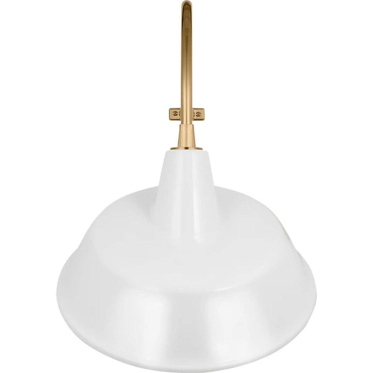 Thomas O'Brien Academy 18" Larrabee Barn Light in Hand-Rubbed Antique Brass with 16" White Tilted Bowers Shade W16" x H27" x E22.75"