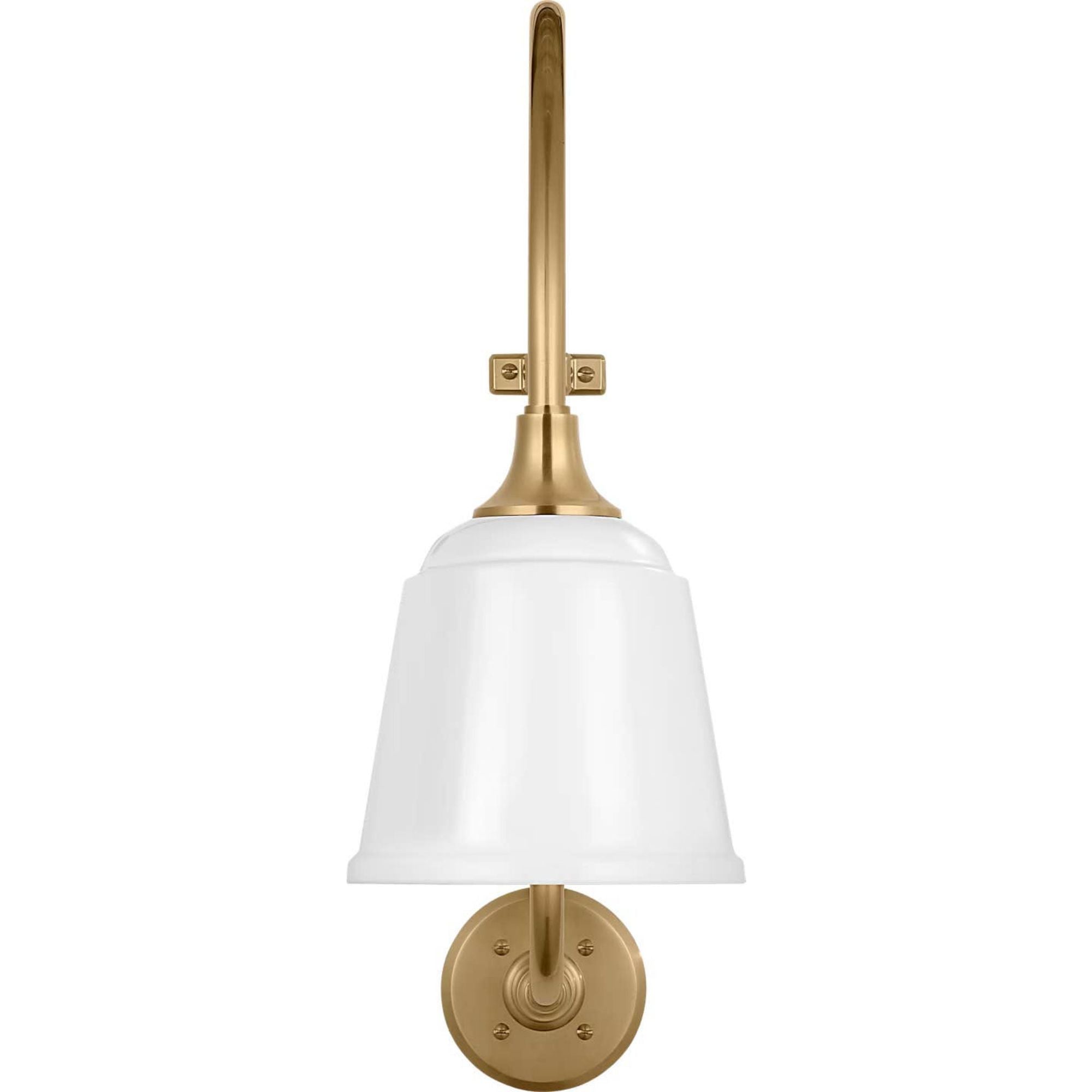 Thomas O'Brien Academy 18" Larrabee Barn Light in Hand-Rubbed Antique Brass with 8" White Rockhouse Shade W8" x H27" x E21.5"