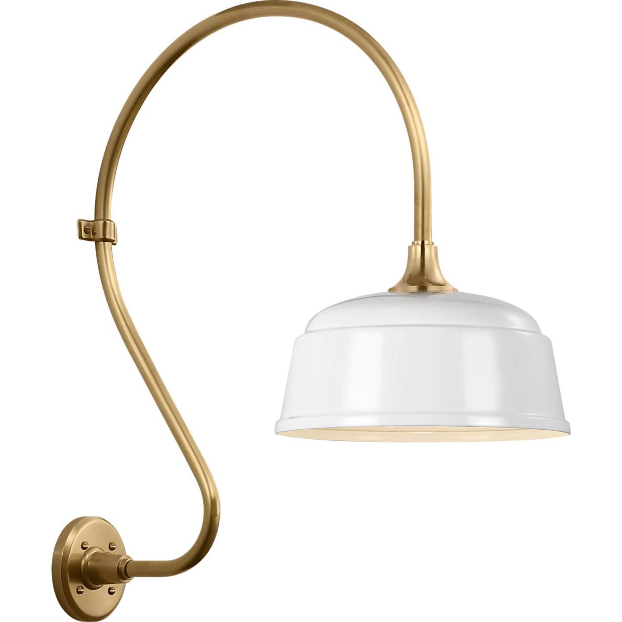 Thomas O'Brien Academy 18" Larrabee Barn Light in Hand-Rubbed Antique Brass with 12.5" White Rockhouse Shade W12.5" x H27" x E23.75"
