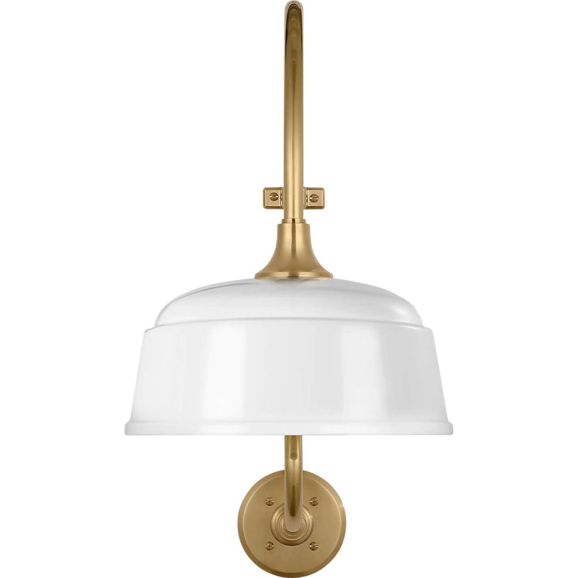 Thomas O'Brien Academy 18" Larrabee Barn Light in Hand-Rubbed Antique Brass with 12.5" White Rockhouse Shade W12.5" x H27" x E23.75"
