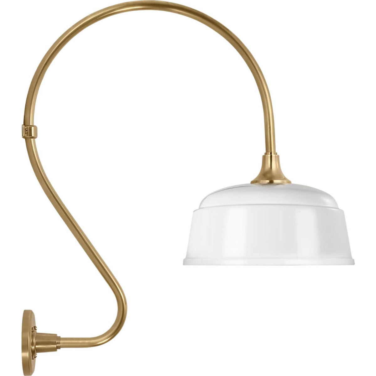 Thomas O'Brien Academy 18" Larrabee Barn Light in Hand-Rubbed Antique Brass with 12.5" White Rockhouse Shade W12.5" x H27" x E23.75"