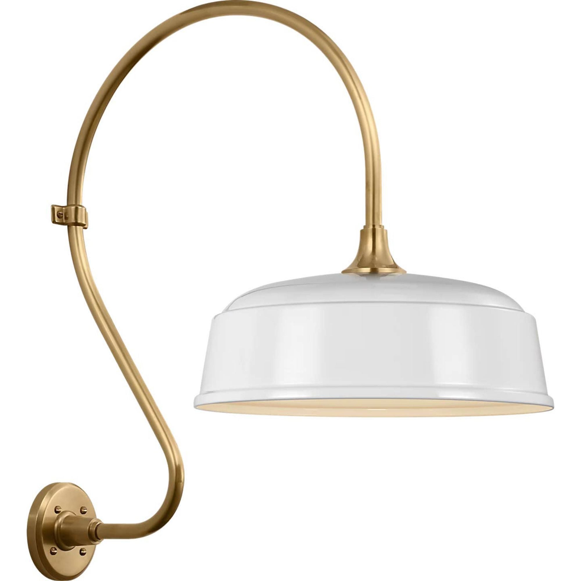 Thomas O'Brien Academy 18" Larrabee Barn Light in Hand-Rubbed Antique Brass with 16" White Rockhouse Shade W16" x H27" x E25.5"