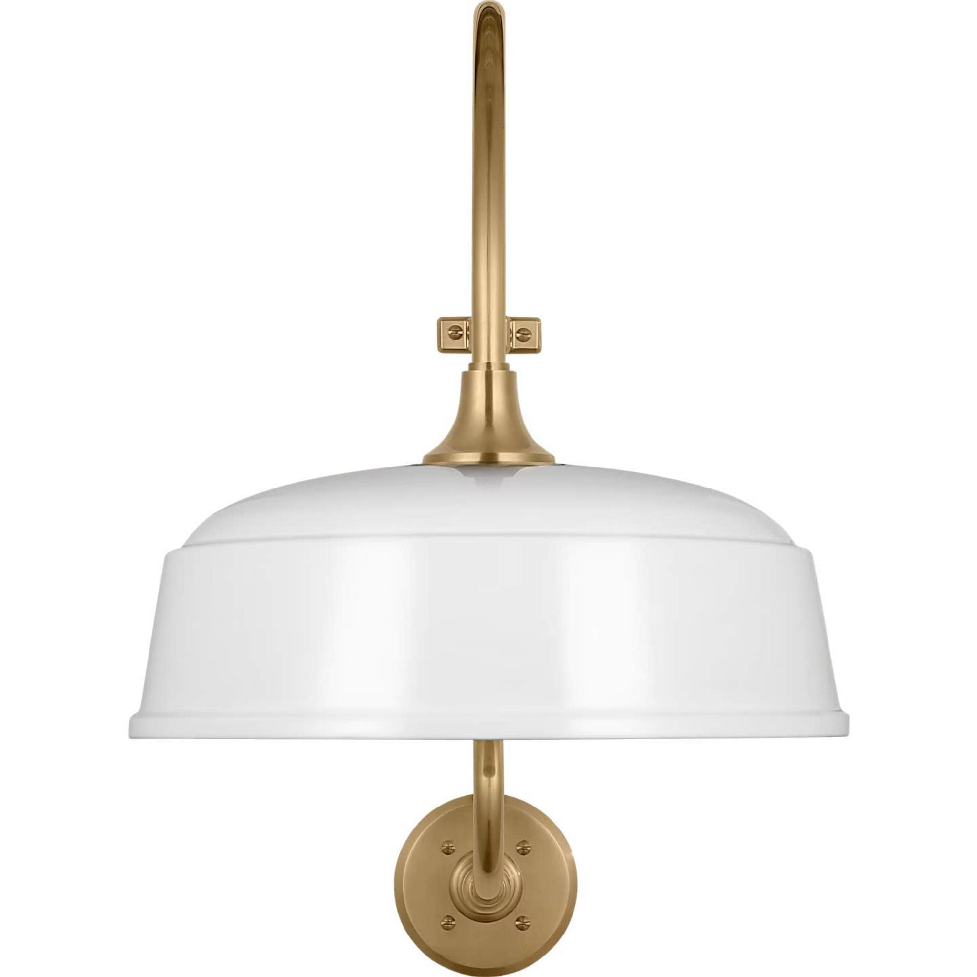 Thomas O'Brien Academy 18" Larrabee Barn Light in Hand-Rubbed Antique Brass with 16" White Rockhouse Shade W16" x H27" x E25.5"