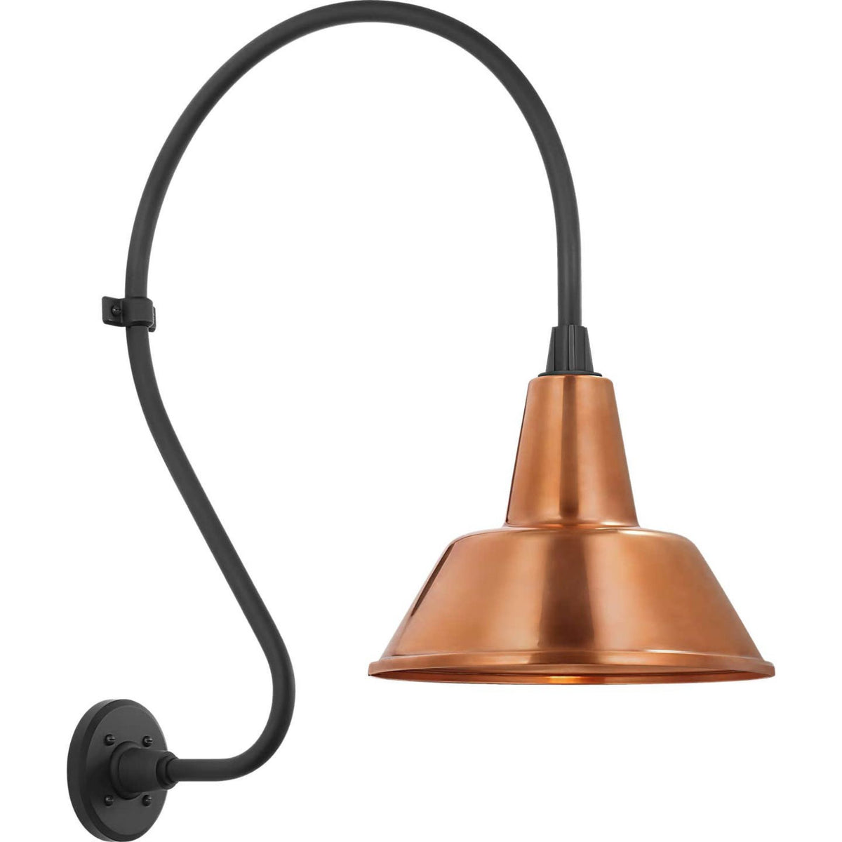 Thomas O'Brien Academy 18" Larrabee Barn Light in Matte Black with 12.5" Soft Copper Bowers Shade W12.5" x H27" x E24"