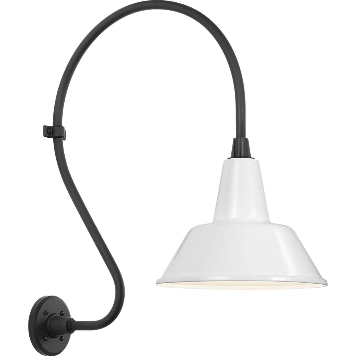 Thomas O'Brien Academy 18" Larrabee Barn Light in Matte Black with 12.5" White Bowers Shade W12.5" x H27" x E24"