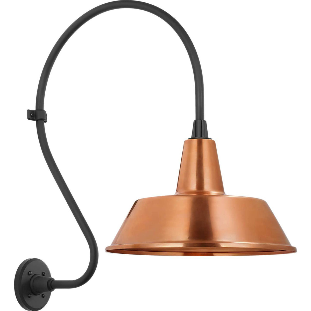 Thomas O'Brien Academy 18" Larrabee Barn Light in Matte Black with 16" Soft Copper Bowers Shade W16" x H27" x E25.75"