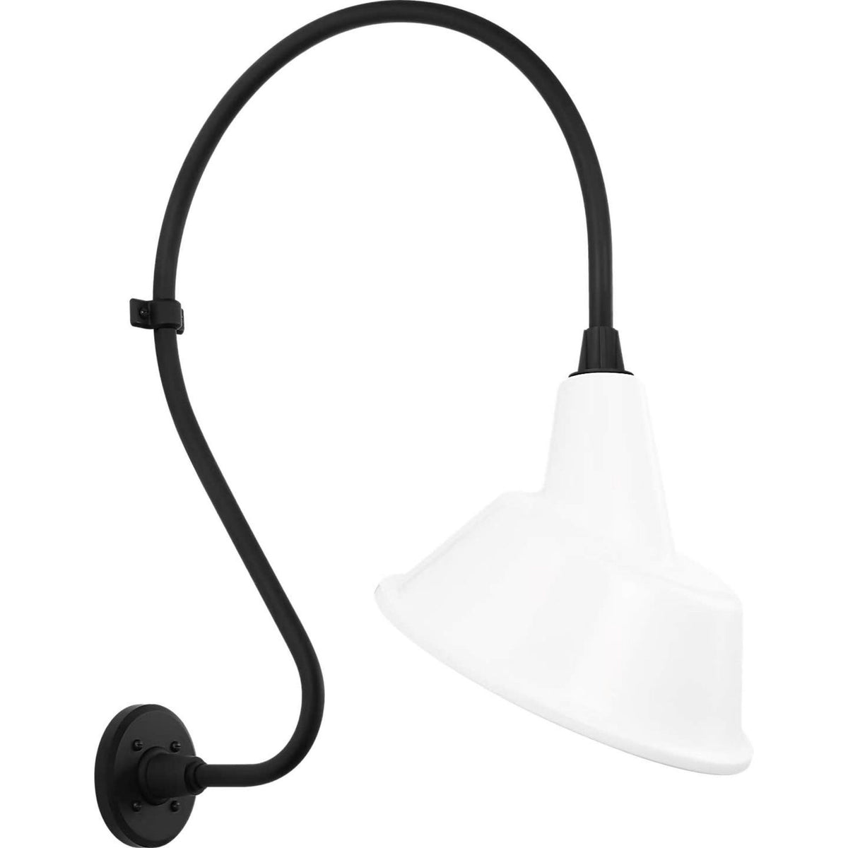 Thomas O'Brien Academy 18" Larrabee Barn Light in Matte Black with 12.5" White Tilted Bowers Shade W12.5" x H27" x E21.25"