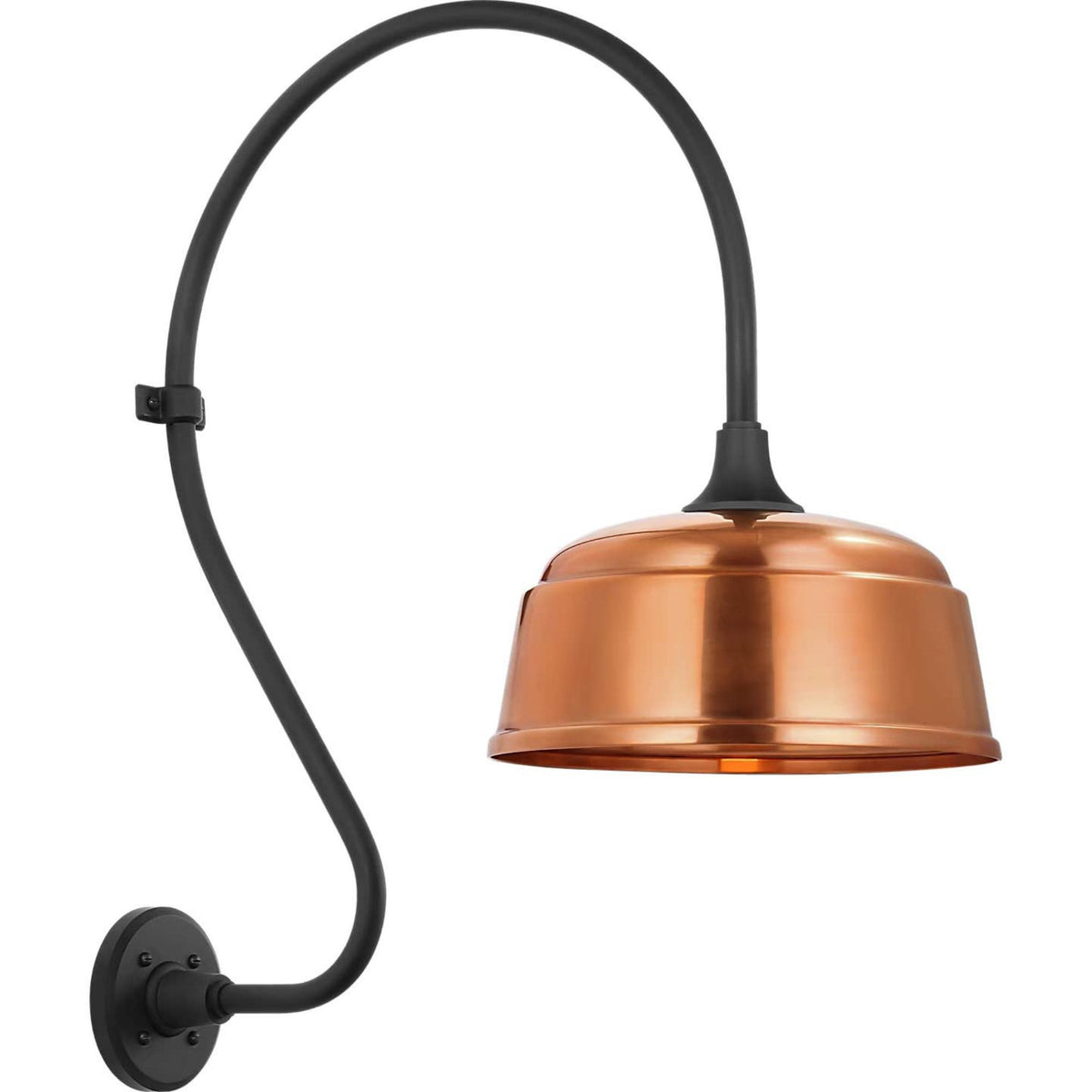 Thomas O'Brien Academy 18" Larrabee Barn Light in Matte Black with 12.5" Soft Copper Rockhouse Shade W12.5" x H27" x E23.75"