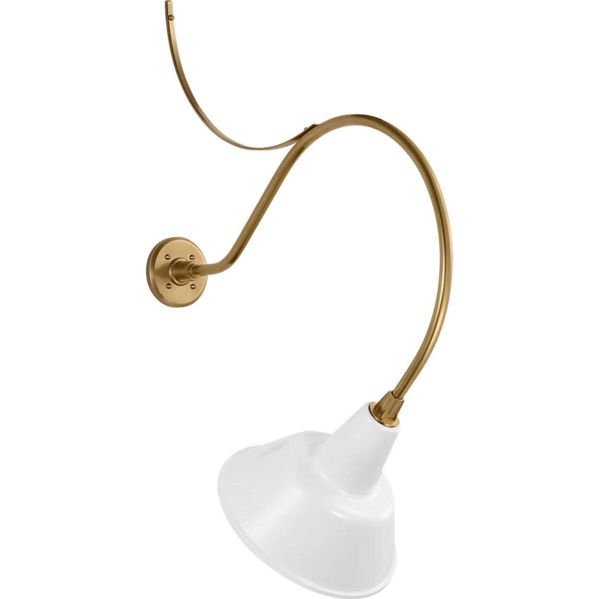 Thomas O'Brien Academy 26.5" Anchored Larrabee Barn Light in Hand-Rubbed Antique Brass with 12.5" White Bowers Shade W12.5" x H38.25" x E26.5"