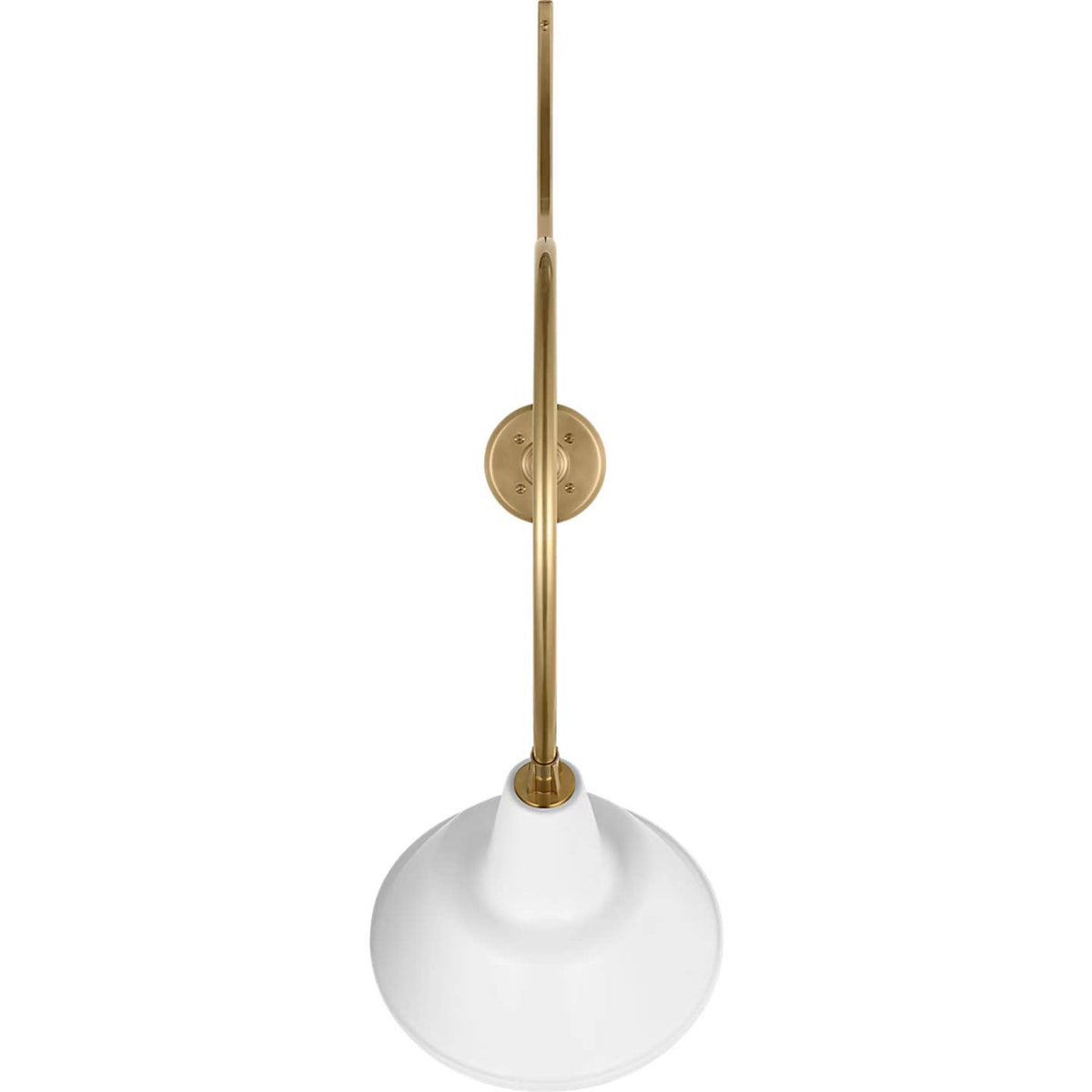 Thomas O'Brien Academy 26.5" Anchored Larrabee Barn Light in Hand-Rubbed Antique Brass with 12.5" White Bowers Shade W12.5" x H38.25" x E26.5"