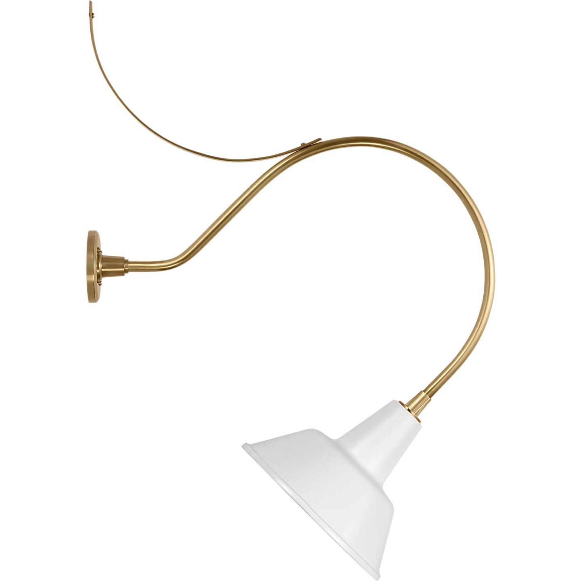 Thomas O'Brien Academy 26.5" Anchored Larrabee Barn Light in Hand-Rubbed Antique Brass with 12.5" White Bowers Shade W12.5" x H38.25" x E26.5"