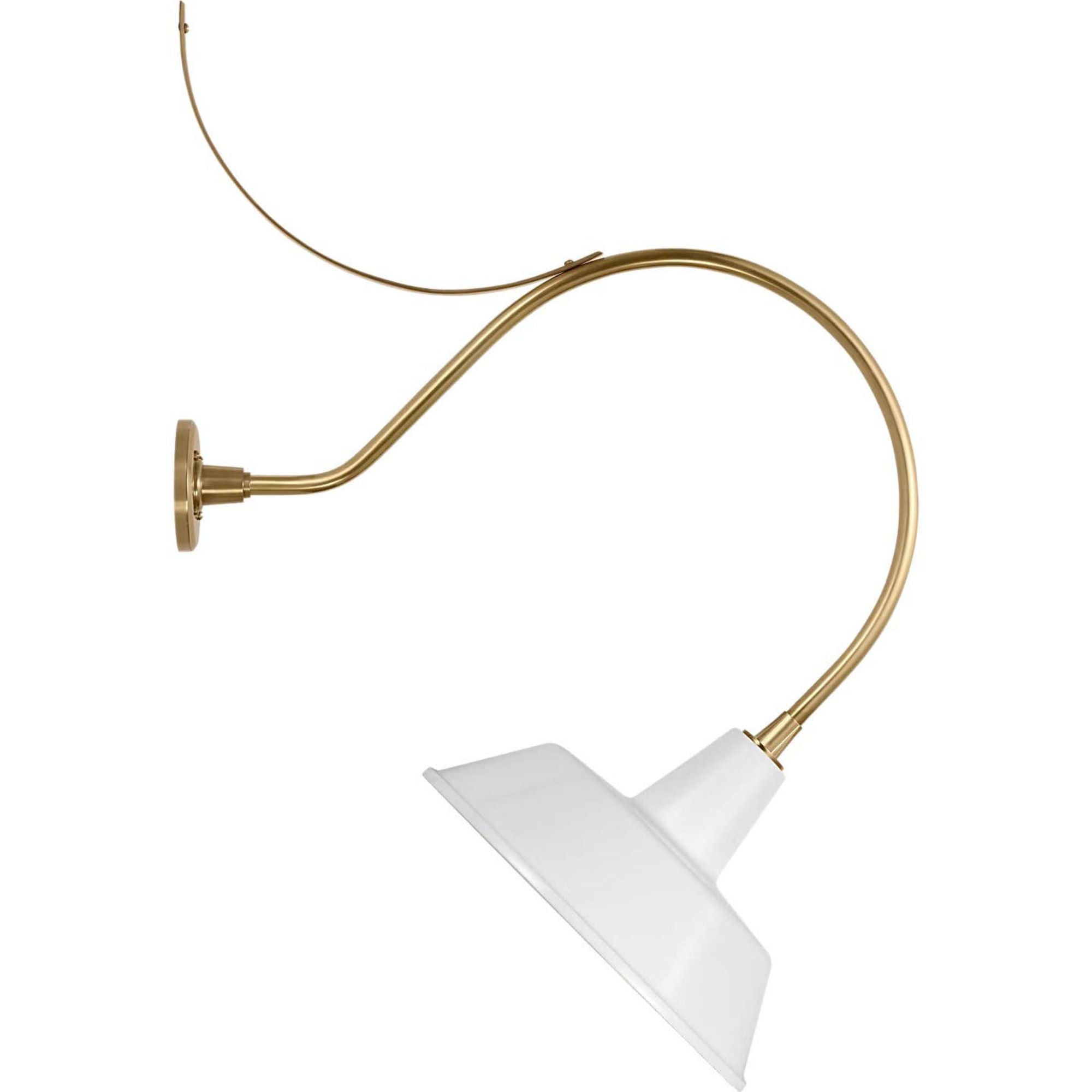 Thomas O'Brien Academy 26.5" Anchored Larrabee Barn Light in Hand-Rubbed Antique Brass with 16" White Bowers Shade W16" x H39.5" x E26.5"