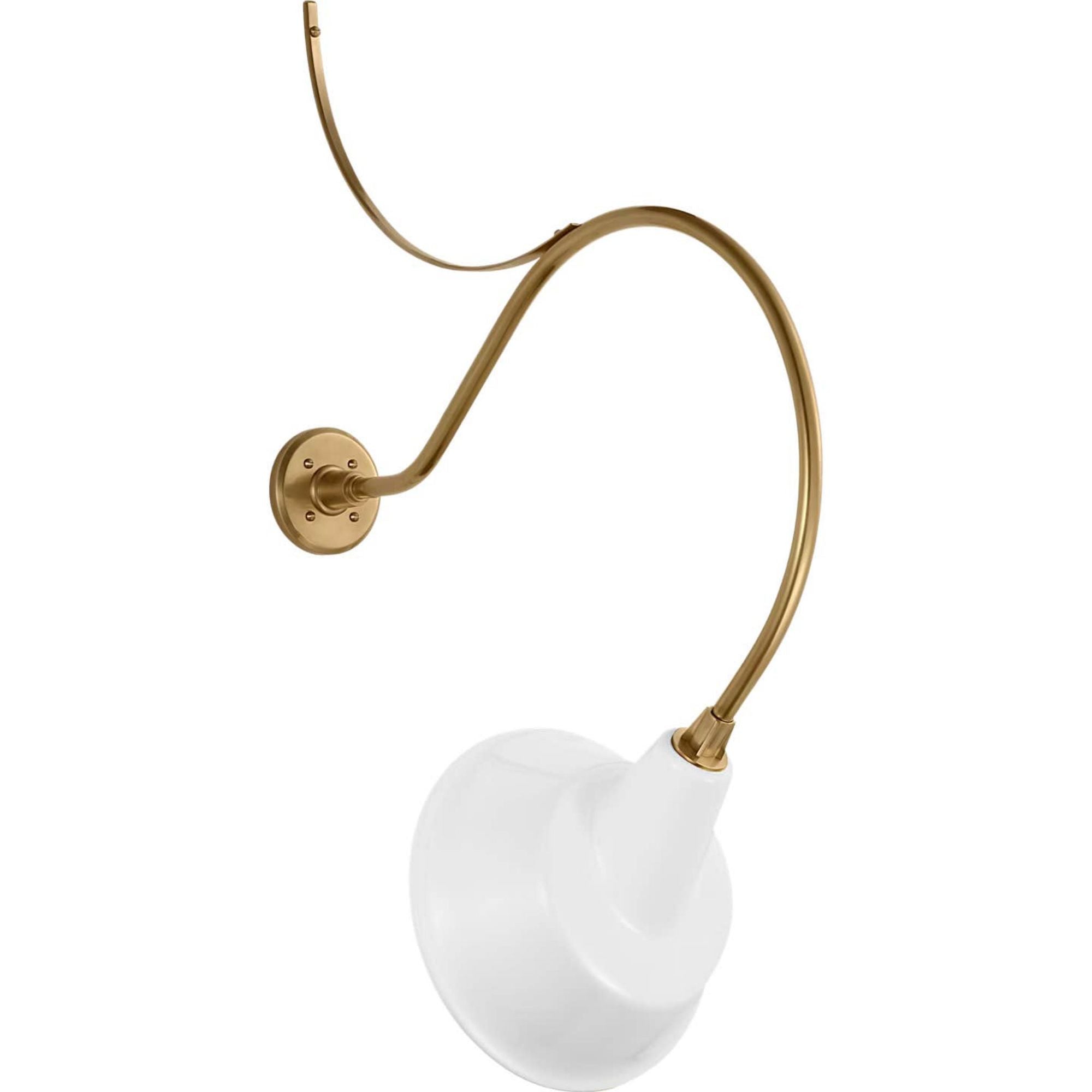 Thomas O'Brien Academy 26.5" Anchored Larrabee Barn Light in Hand-Rubbed Antique Brass with 12.5" White Tilted Bowers Shade W12.5" x H38.25" x E26.5"