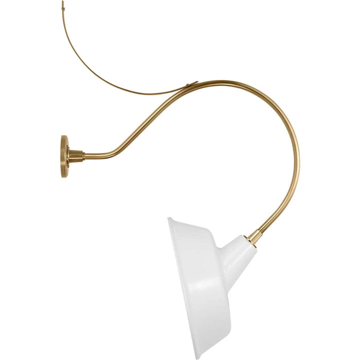Thomas O'Brien Academy 26.5" Anchored Larrabee Barn Light in Hand-Rubbed Antique Brass with 16" White Tilted Bowers Shade W16" x H40" x E26.5"