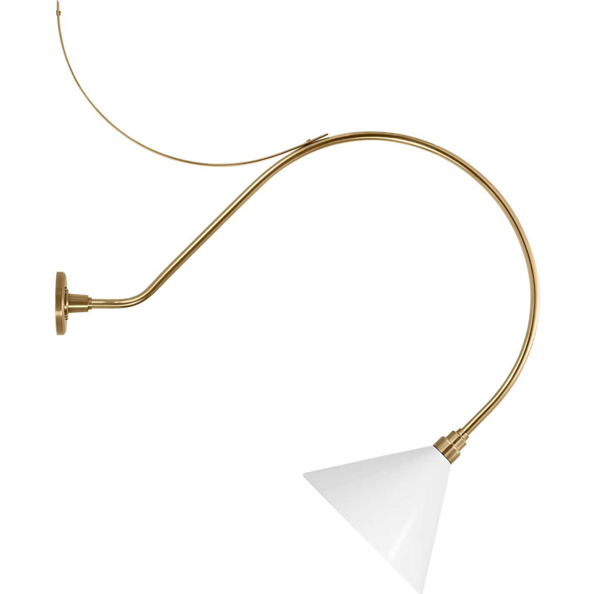 Thomas O'Brien Academy 36" Anchored Larrabee Barn Light in Hand-Rubbed Antique Brass with 12.5" White Conical Savannah Shade W12.5" x H44.75" x E36"