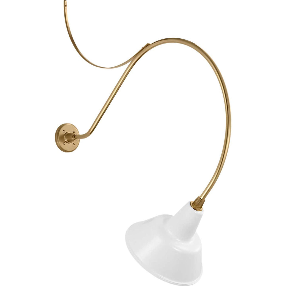 Thomas O'Brien Academy 36" Anchored Larrabee Barn Light in Hand-Rubbed Antique Brass with 12.5" White Bowers Shade W12.5" x H44.75" x E36"