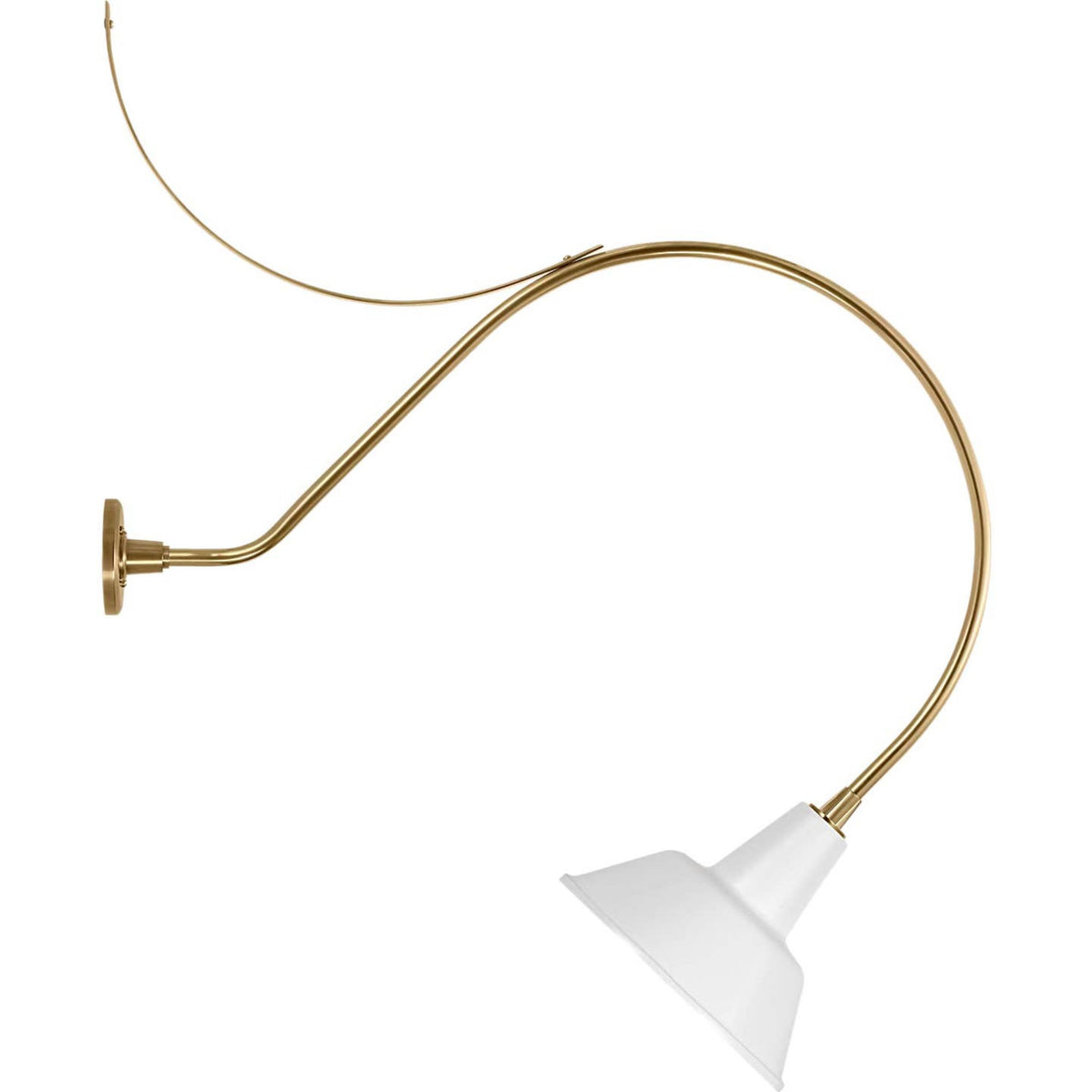 Thomas O'Brien Academy 36" Anchored Larrabee Barn Light in Hand-Rubbed Antique Brass with 12.5" White Bowers Shade W12.5" x H44.75" x E36"