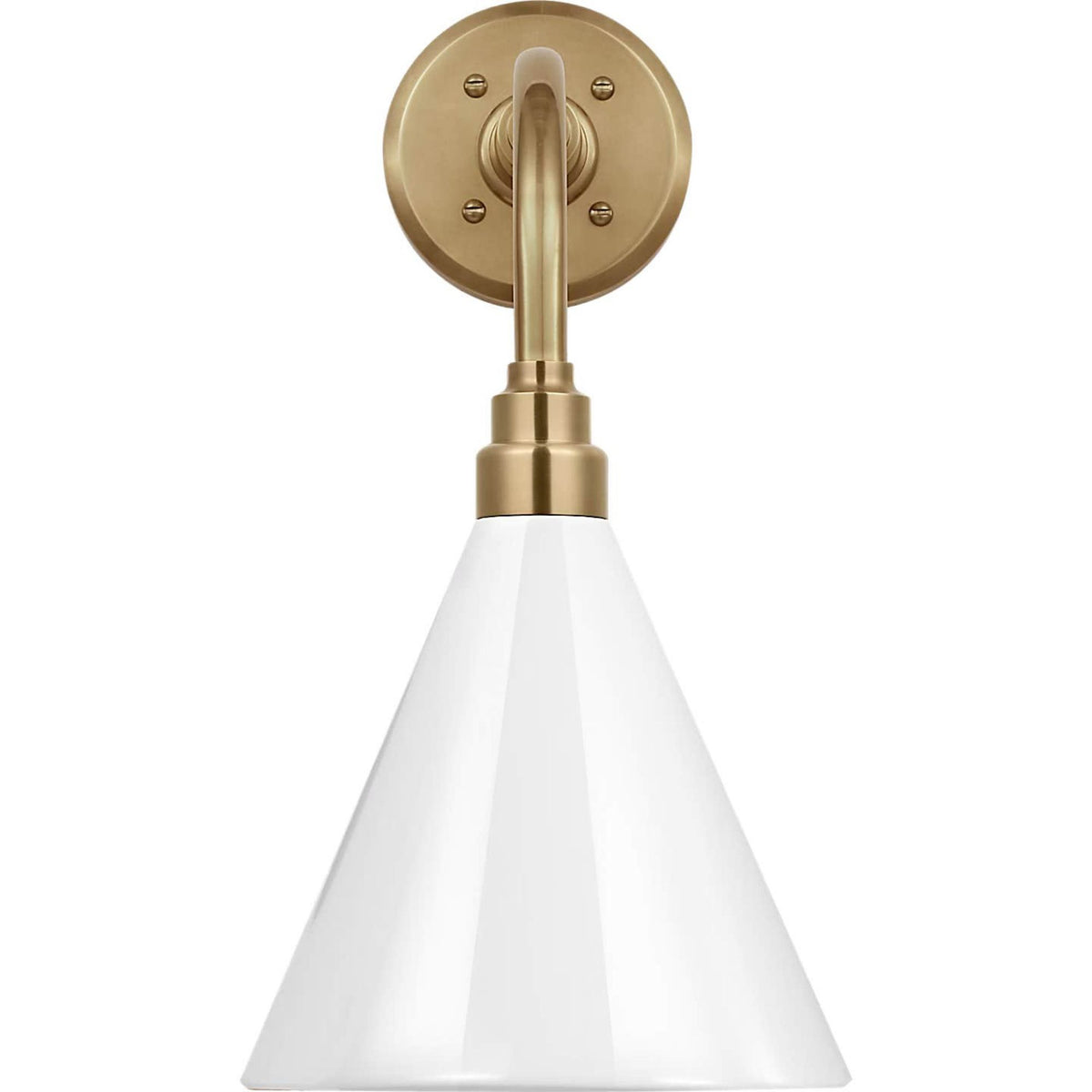 Thomas O'Brien Academy 11" Rex Barn Light in Hand-Rubbed Antique Brass with 9" White Conical Savannah Shade W9" x H17.75" x E15"