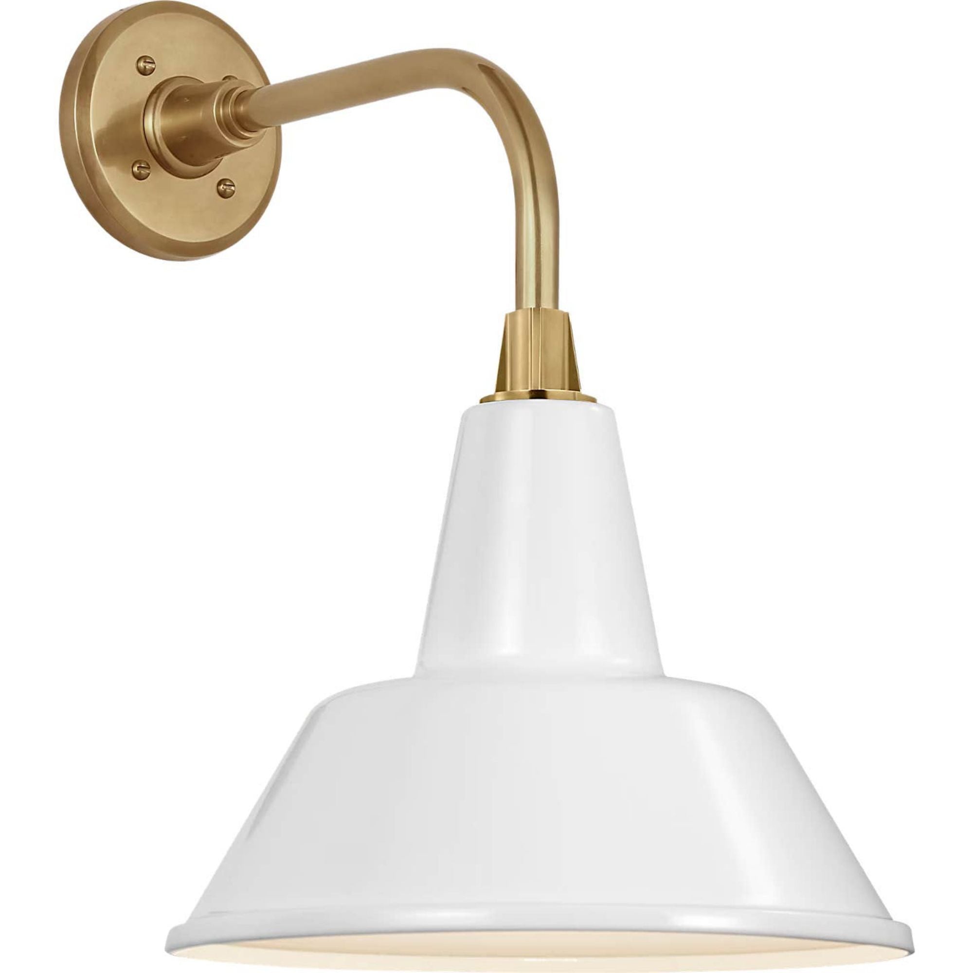 Thomas O'Brien Academy 11" Rex Barn Light in Hand-Rubbed Antique Brass with 12.5" White Bowers Shade W12.5" x H17.75" x E16.75"
