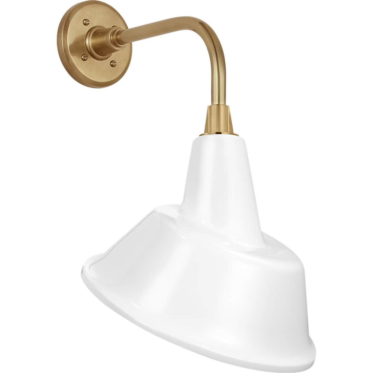 Thomas O'Brien Academy 11" Rex Barn Light in Hand-Rubbed Antique Brass with 12.5" White Tilted Bowers Shade W12.5" x H20.75" x E14"