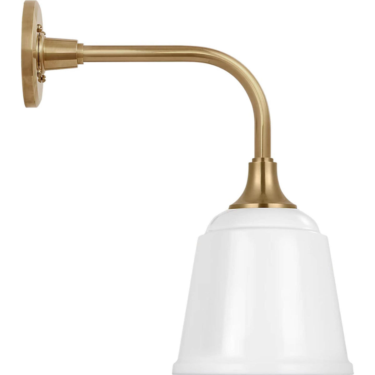 Thomas O'Brien Academy 11" Rex Barn Light in Hand-Rubbed Antique Brass with 8" White Rockhouse Shade W8" x H16.5" x E14.5"