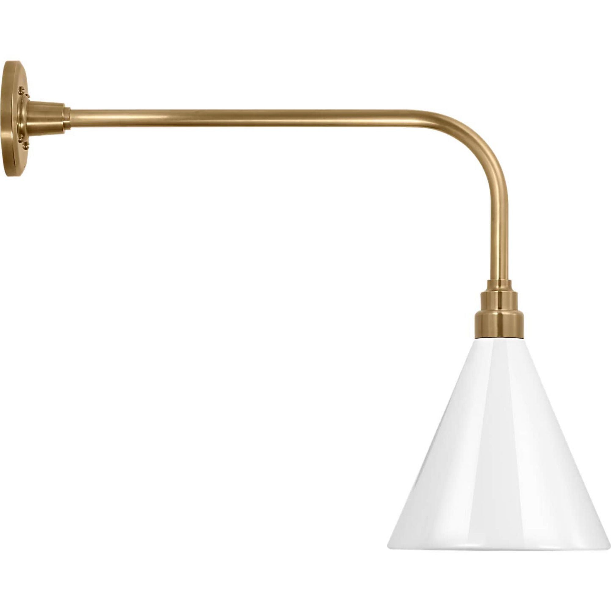 Thomas O'Brien Academy 20" Rex Barn Light in Hand-Rubbed Antique Brass with 9" White Conical Savannah Shade W9" x H19.75" x E24.5"