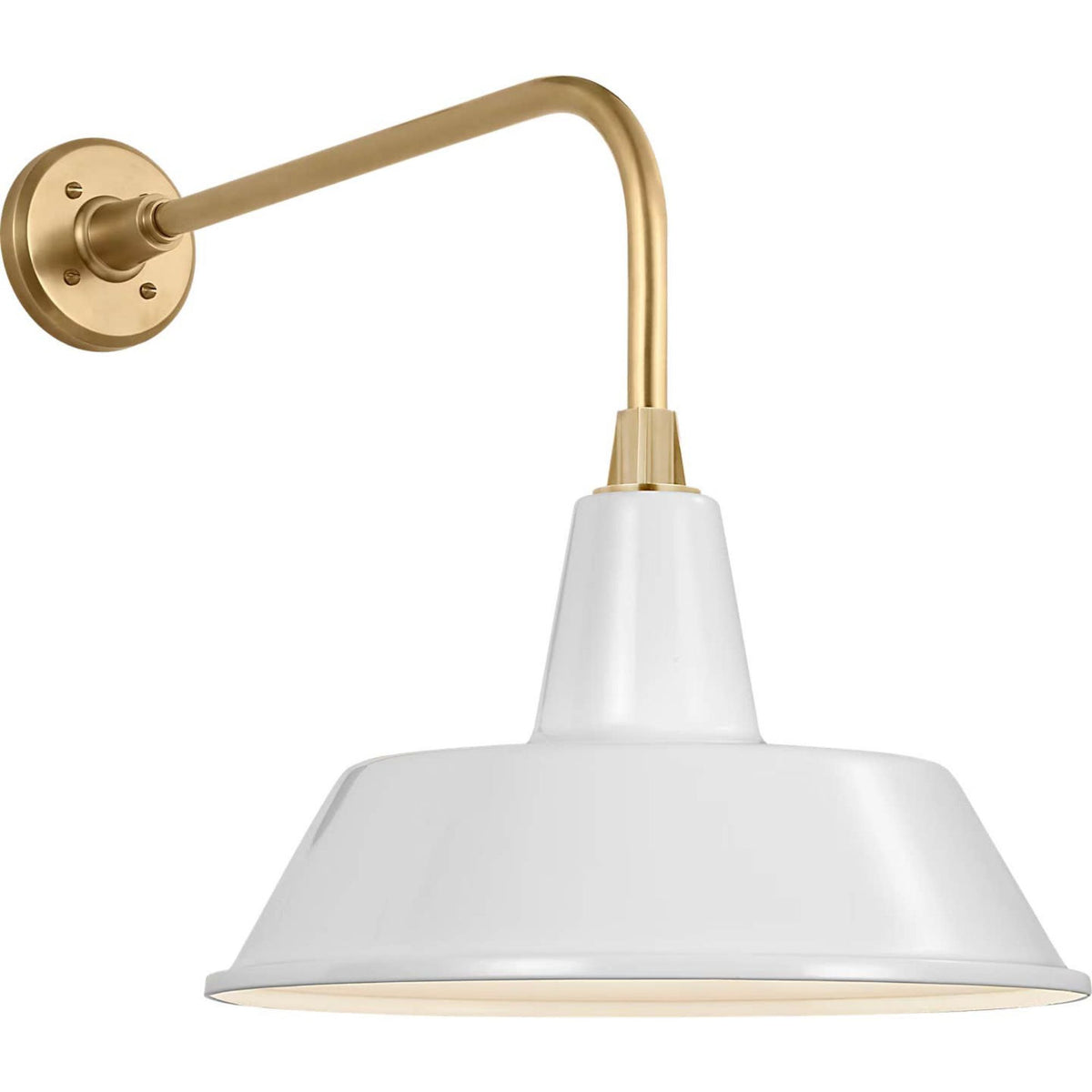 Thomas O'Brien Academy 20" Rex Barn Light in Hand-Rubbed Antique Brass with 16" White Bowers Shade W16" x H19.5" x E28"