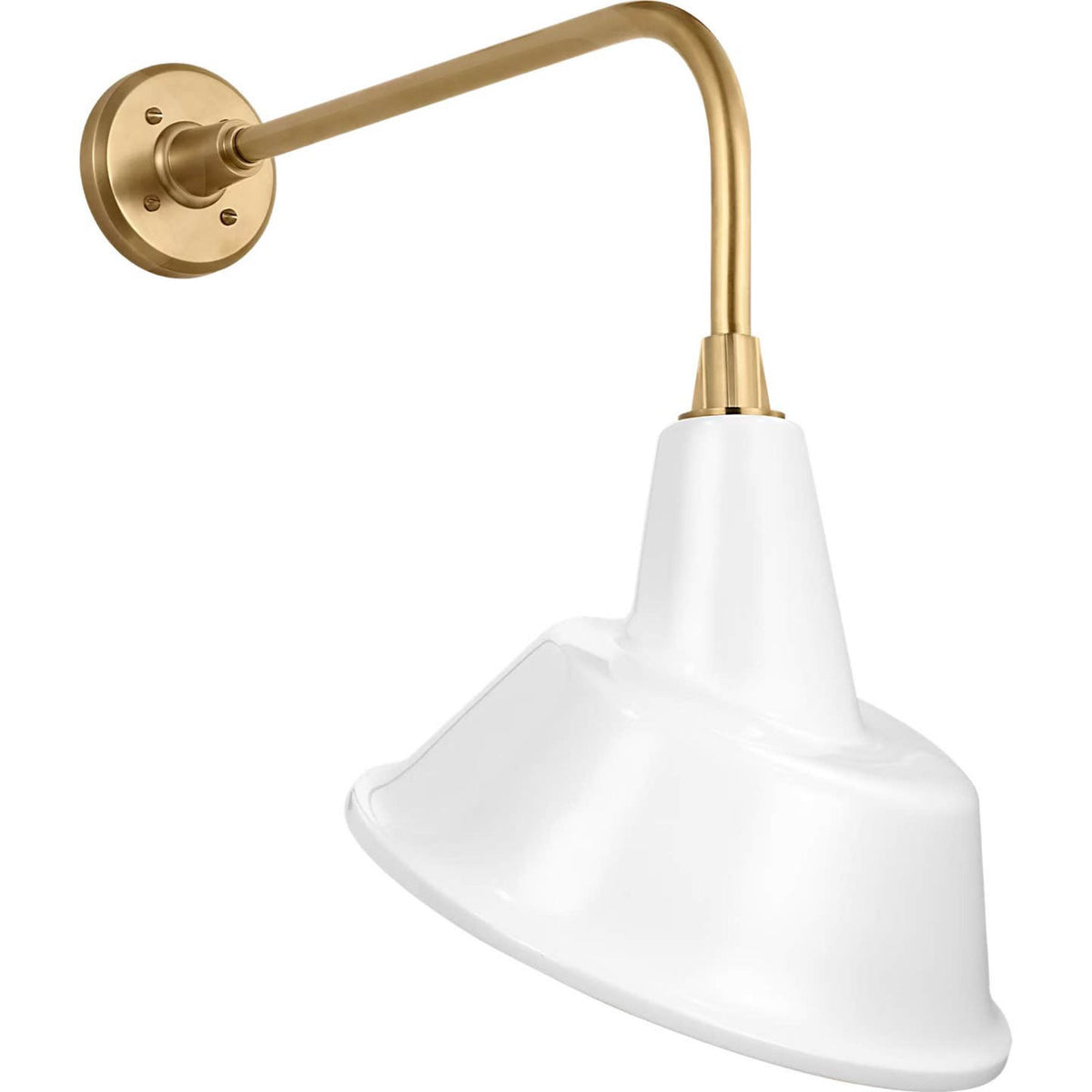 Thomas O'Brien Academy 20" Rex Barn Light in Hand-Rubbed Antique Brass with 12.5" White Tilted Bowers Shade W12.5" x H22.5" x E23.5"