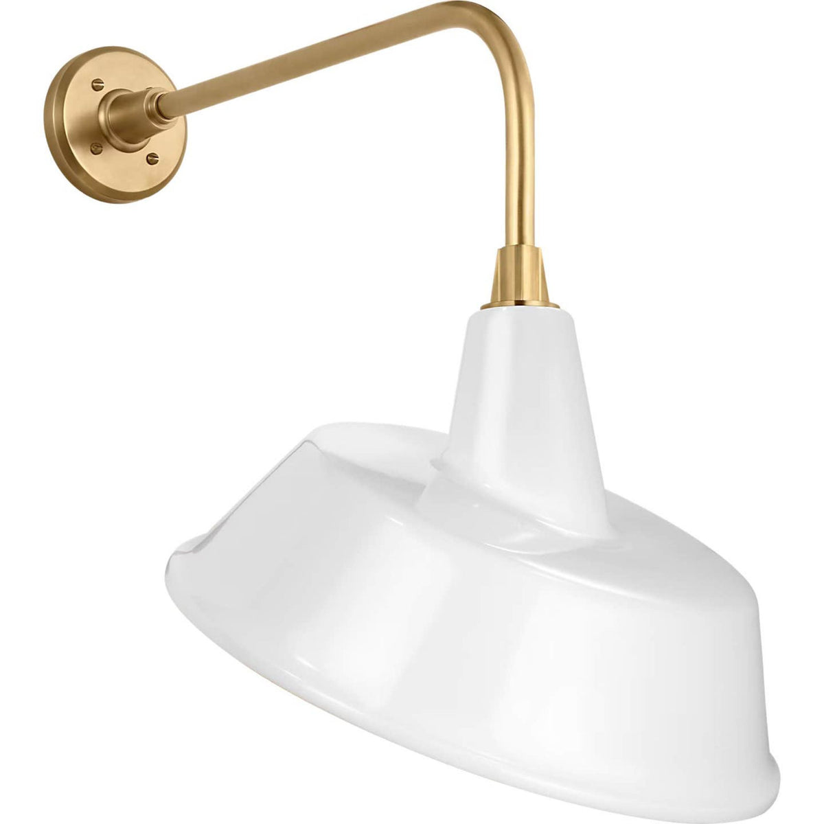 Thomas O'Brien Academy 20" Rex Barn Light in Hand-Rubbed Antique Brass with 16" White Tilted Bowers Shade W16" x H23.5" x E25"