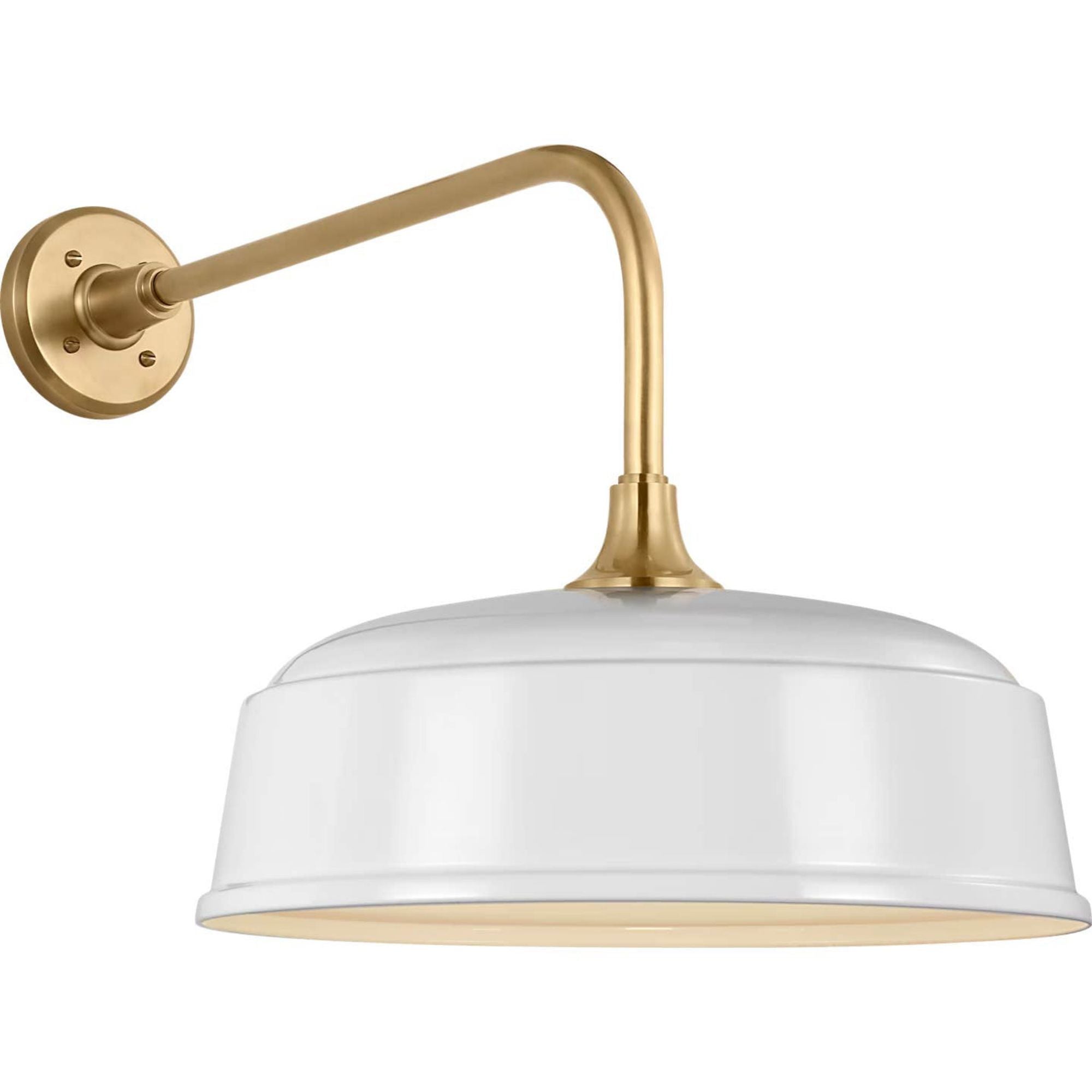 Thomas O'Brien Academy 20" Rex Barn Light in Hand-Rubbed Antique Brass with 16" White Rockhouse Shade W16" x H17" x E28"