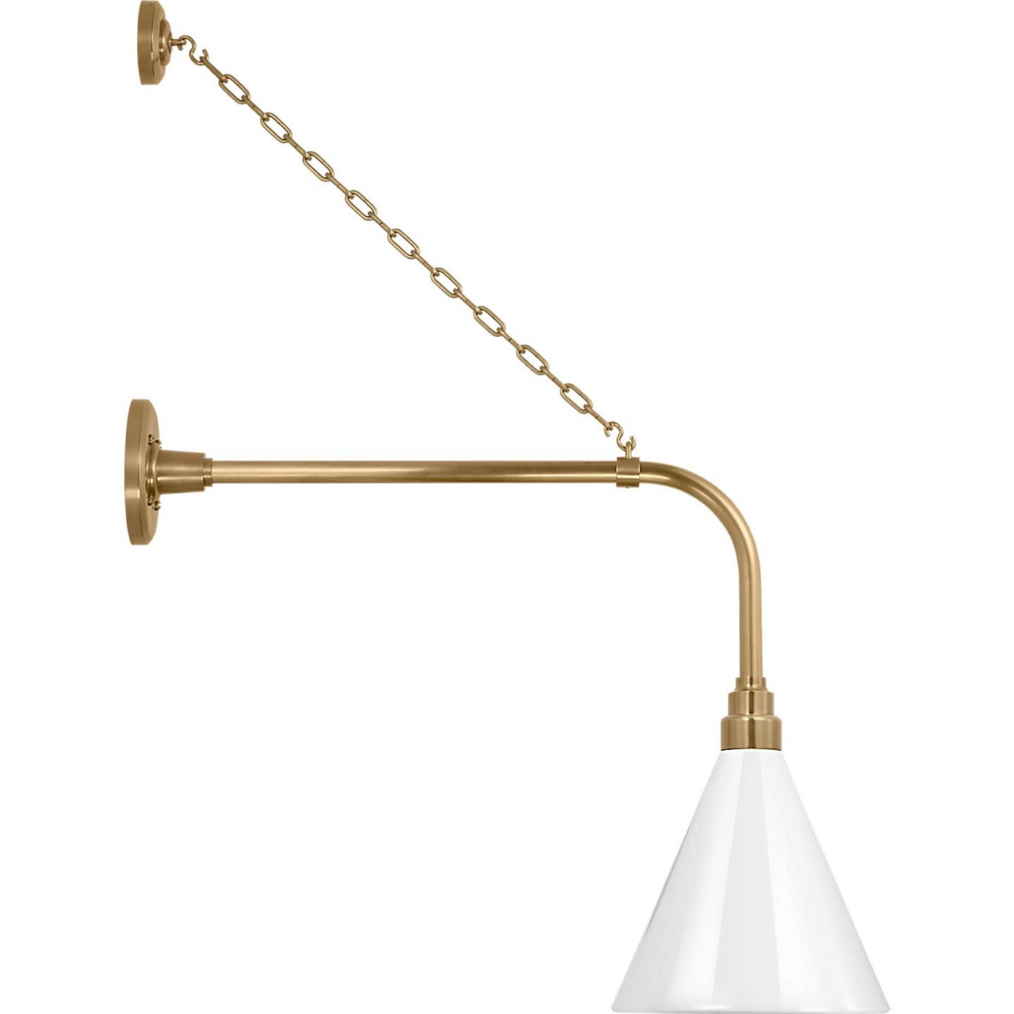 Thomas O'Brien Academy 20" Anchored Rex Barn Light in Hand-Rubbed Antique Brass with 9" White Conical Savannah Shade W9" x H32.75" x E24.5"