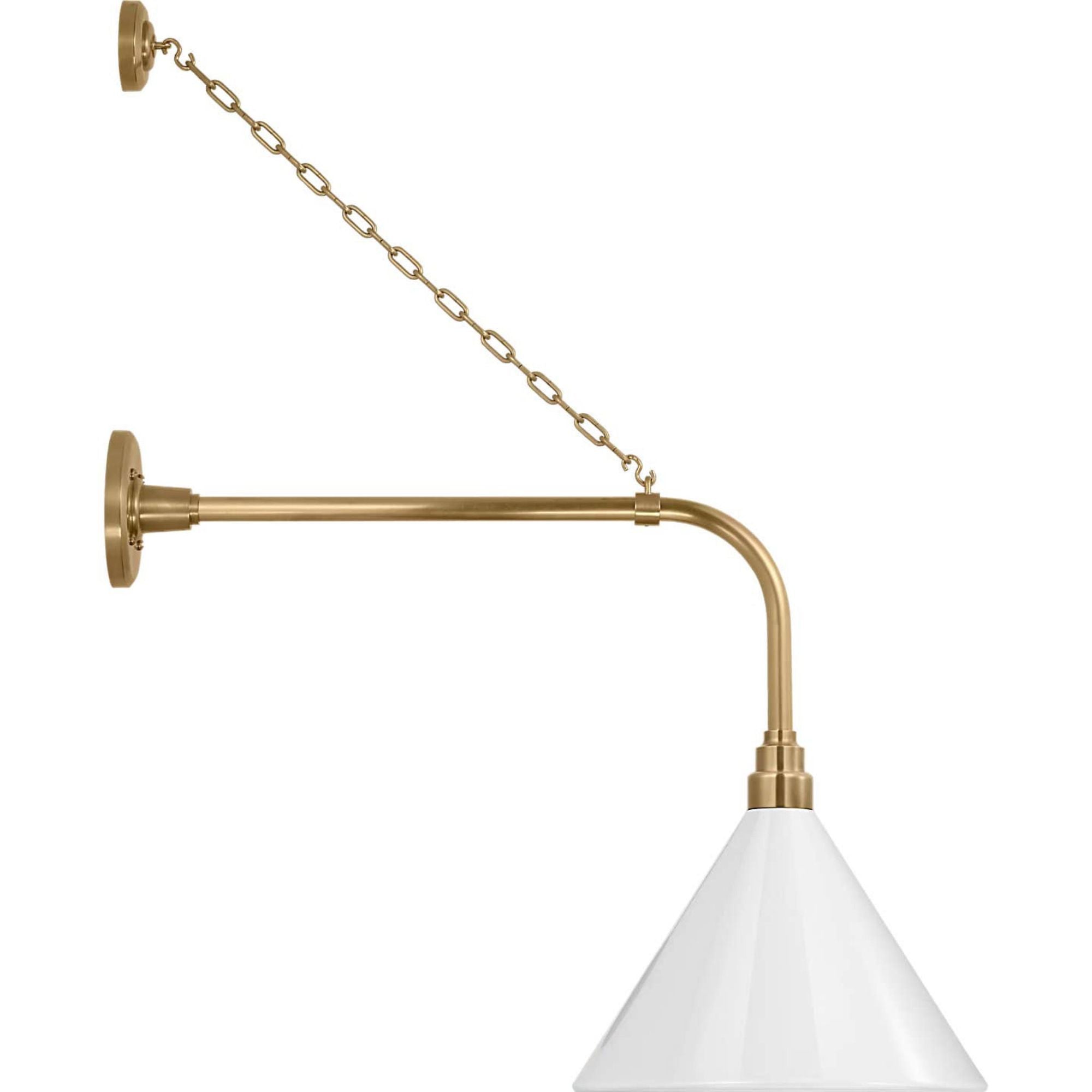Thomas O'Brien Academy 20" Anchored Rex Barn Light in Hand-Rubbed Antique Brass with 12.5" White Conical Savannah Shade W12.5" x H32.75" x E26.25"