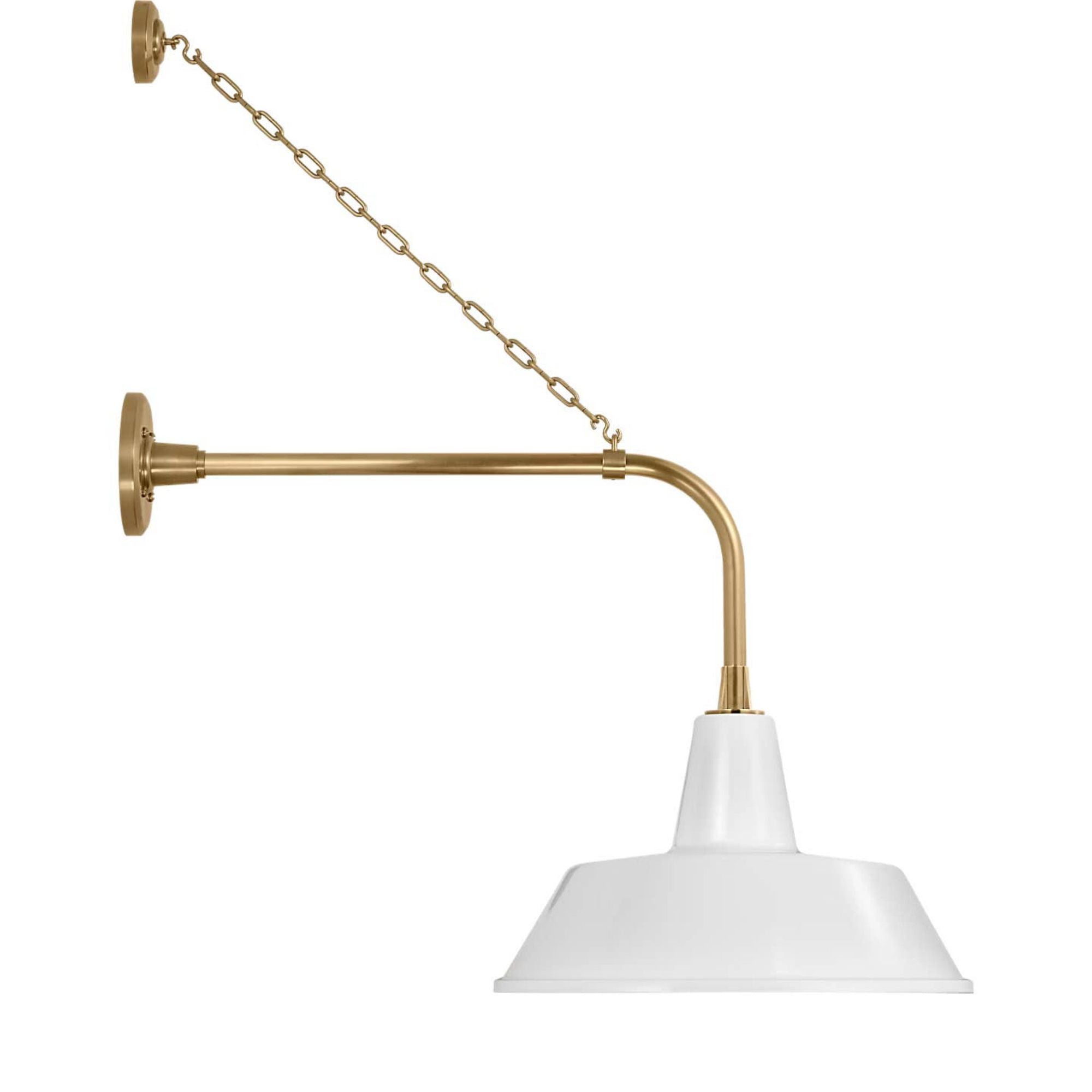 Thomas O'Brien Academy 20" Anchored Rex Barn Light in Hand-Rubbed Antique Brass with 16" White Bowers Shade W16" x H32.5" x E28"